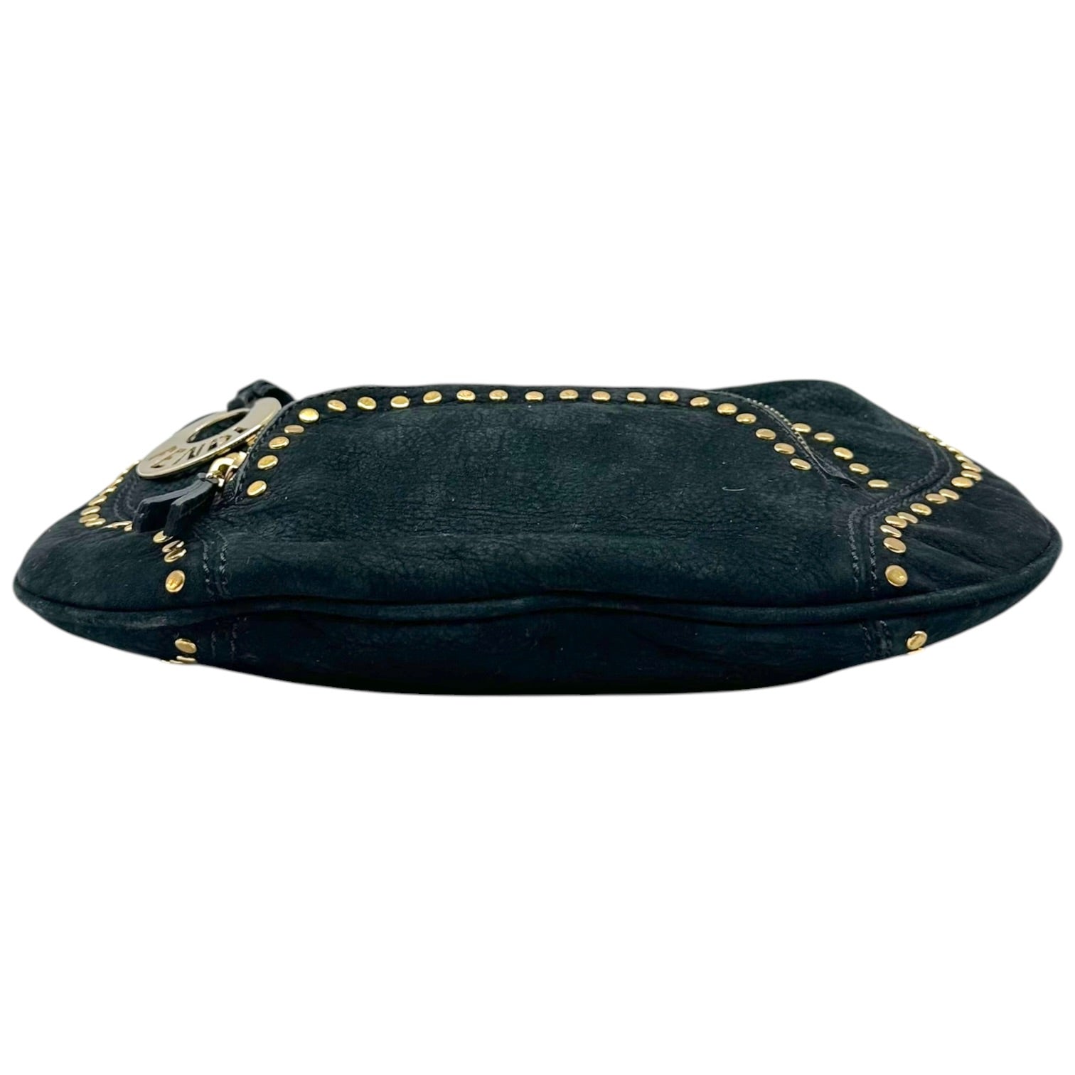 Fendi Black Suede Mini Shoulder Bag With Gold Studs