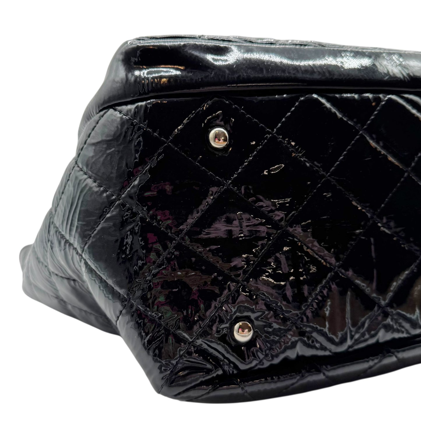 Chanel Black Patent Matelasse Quilted Leather Chain Strap Tote Bag 2009-10 - Outfit Repeater