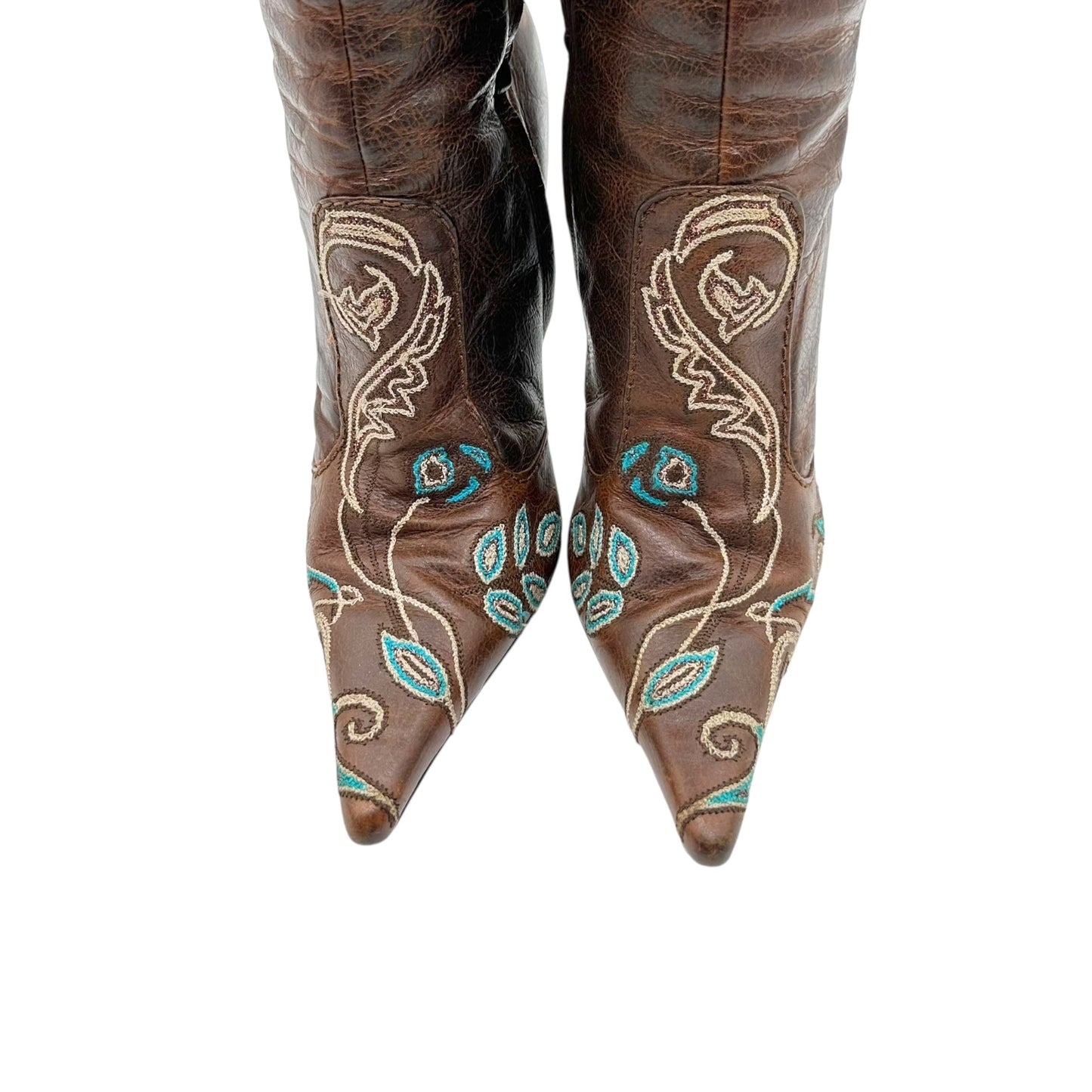 Roberto Cavalli Brown Embroidered Heeled Western Boots