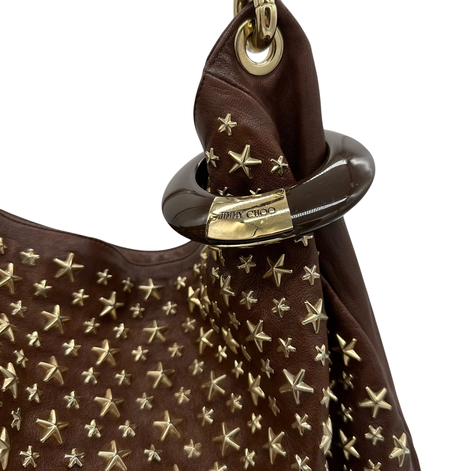 Jimmy Choo Brown Leather Star Studded Hobo Bag - Outfit Repeater