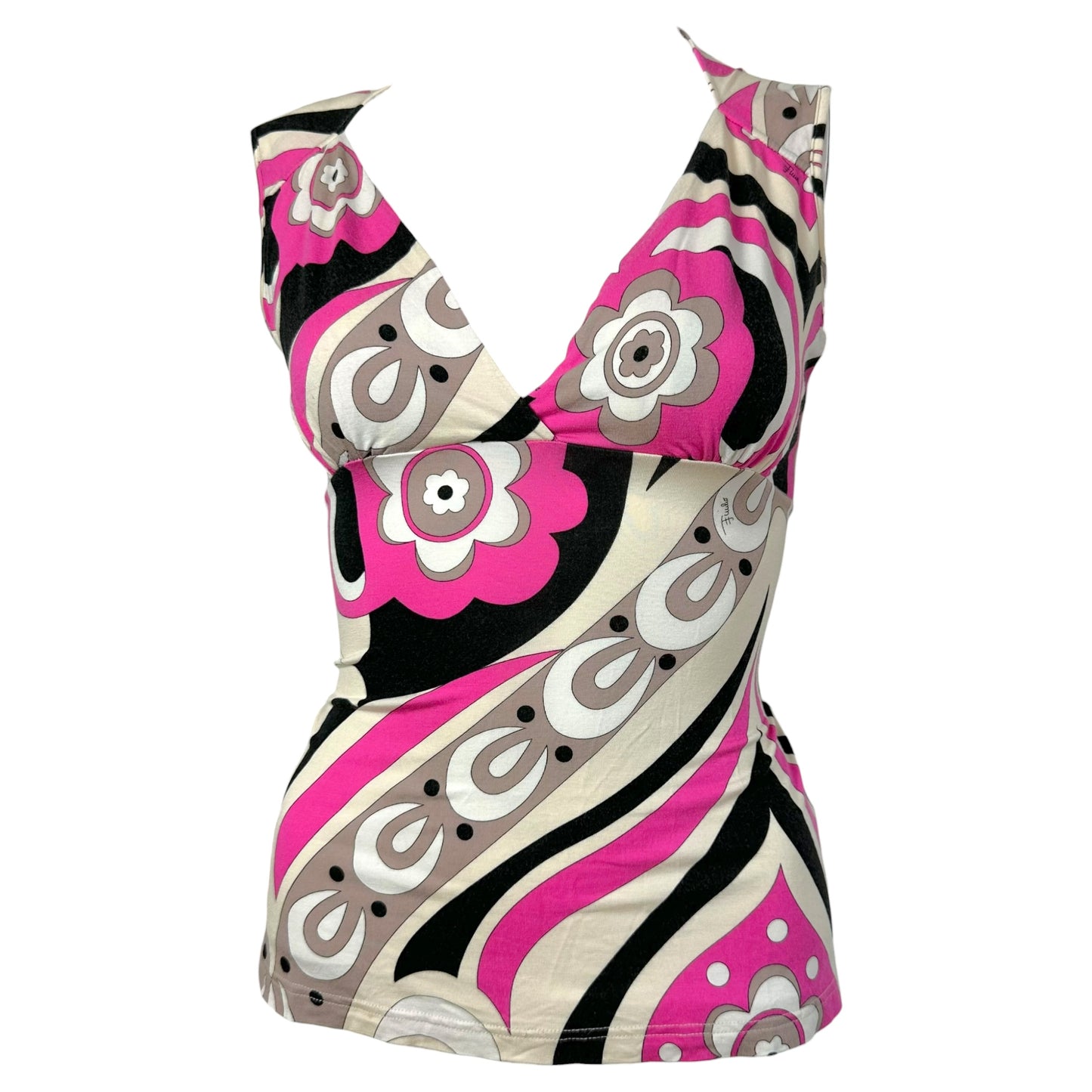 Emilio Pucci Pink & Black Floral Print Tank Top