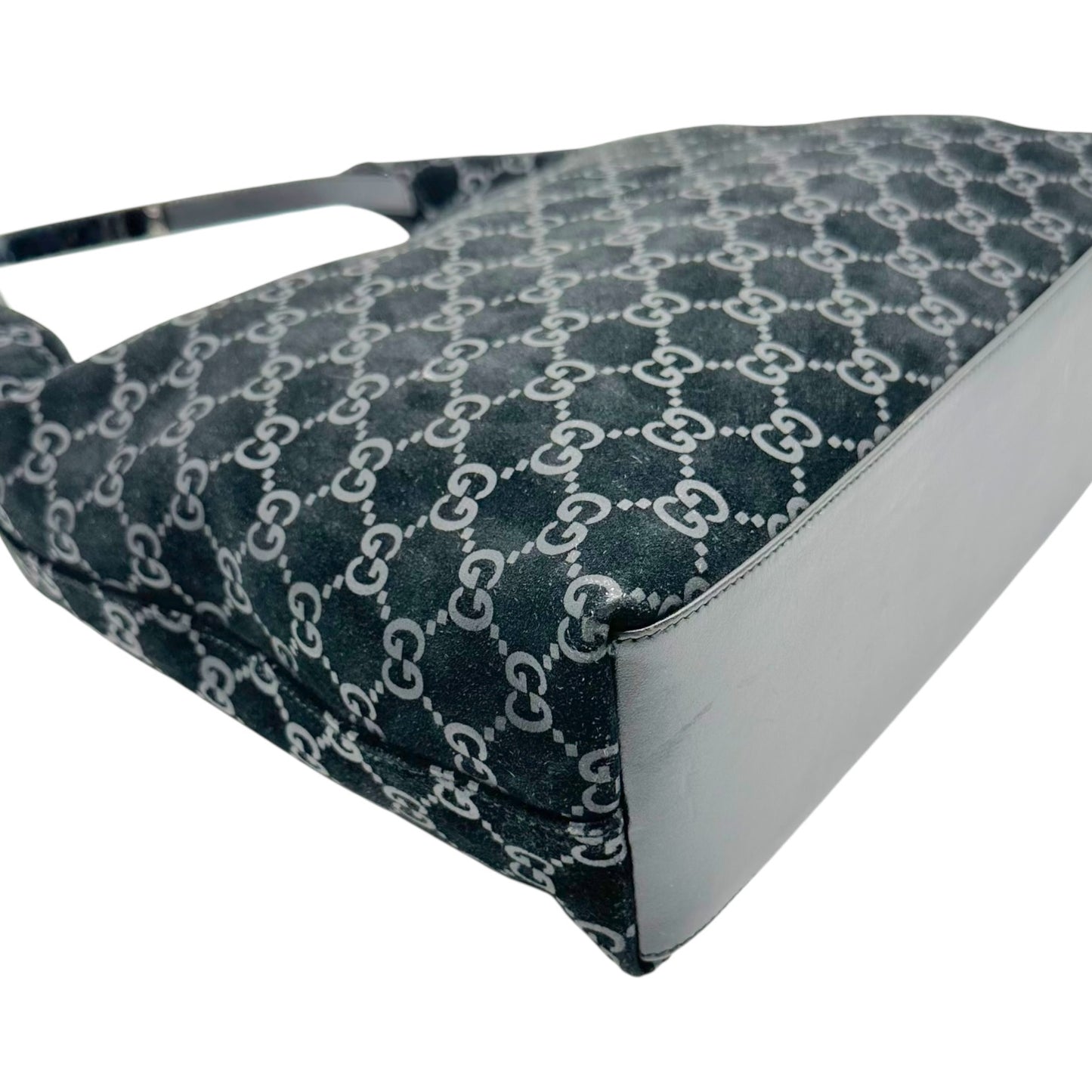 Gucci by Tom Ford Black Suede Monogram Metal Handle Hobo Bag