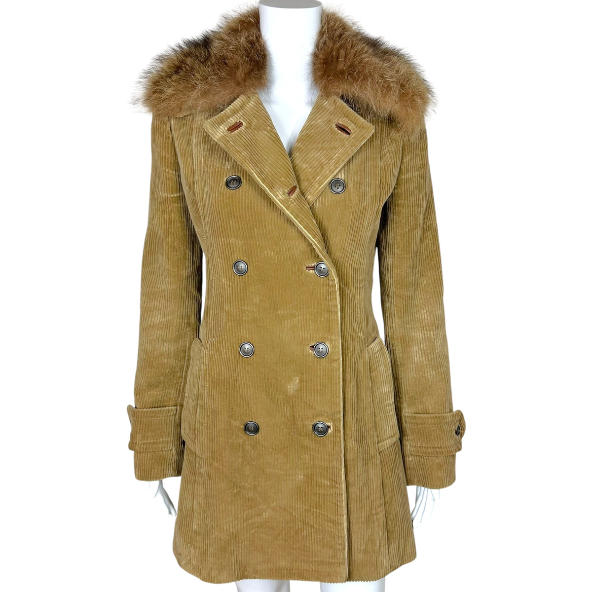 Dolce & Gabbana Brown Corduroy Coat With Lamb Fur Collar