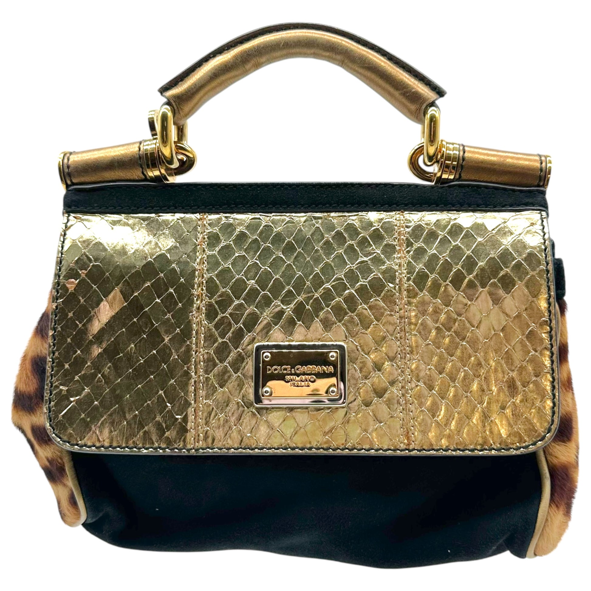 Dolce & Gabbana Mini Sicily Bag Leopard Ponyhair Gold Snakeskin