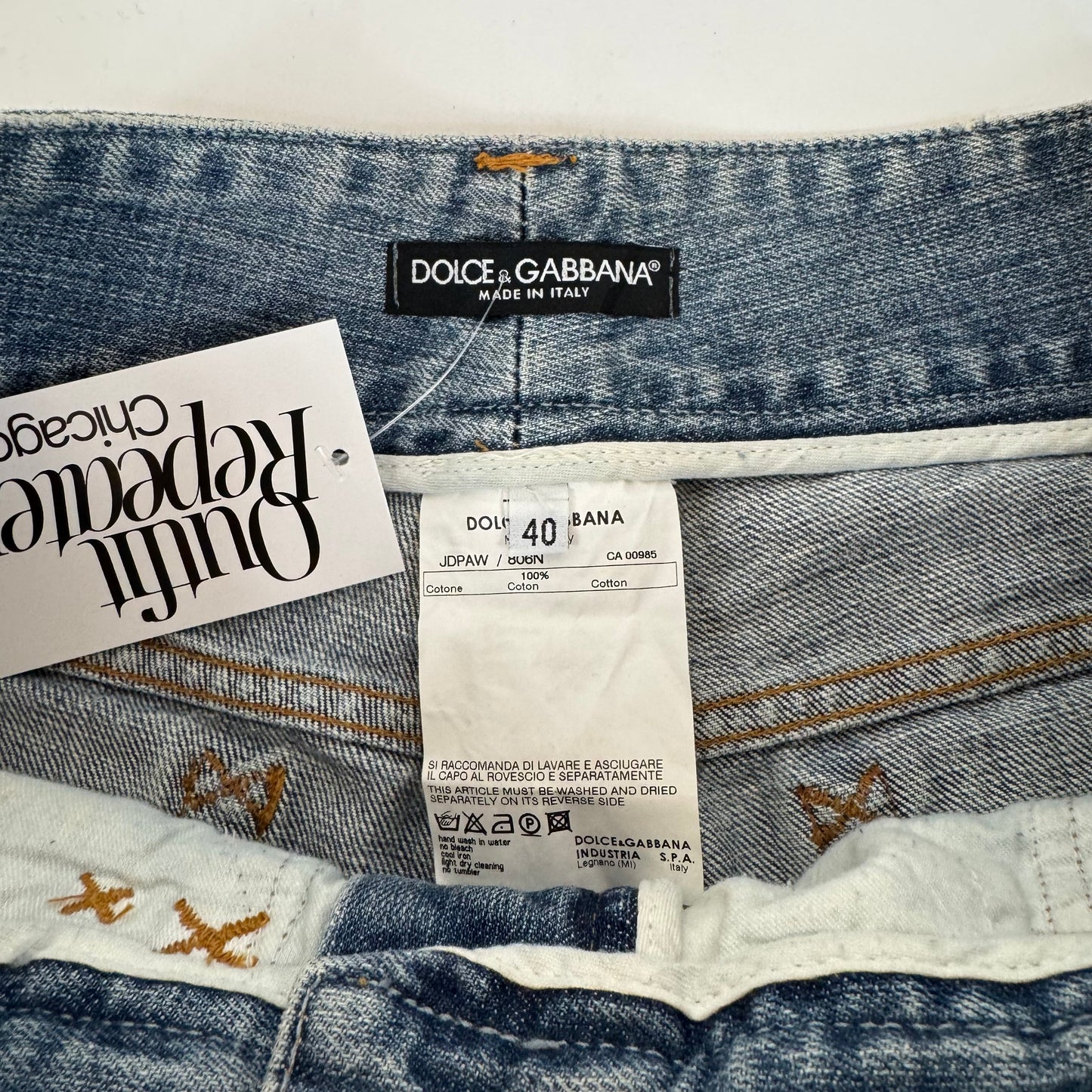 Dolce & Gabbana 'Hollywood Cowboy' Gold Rhinestone Embellished Distressed Jeans