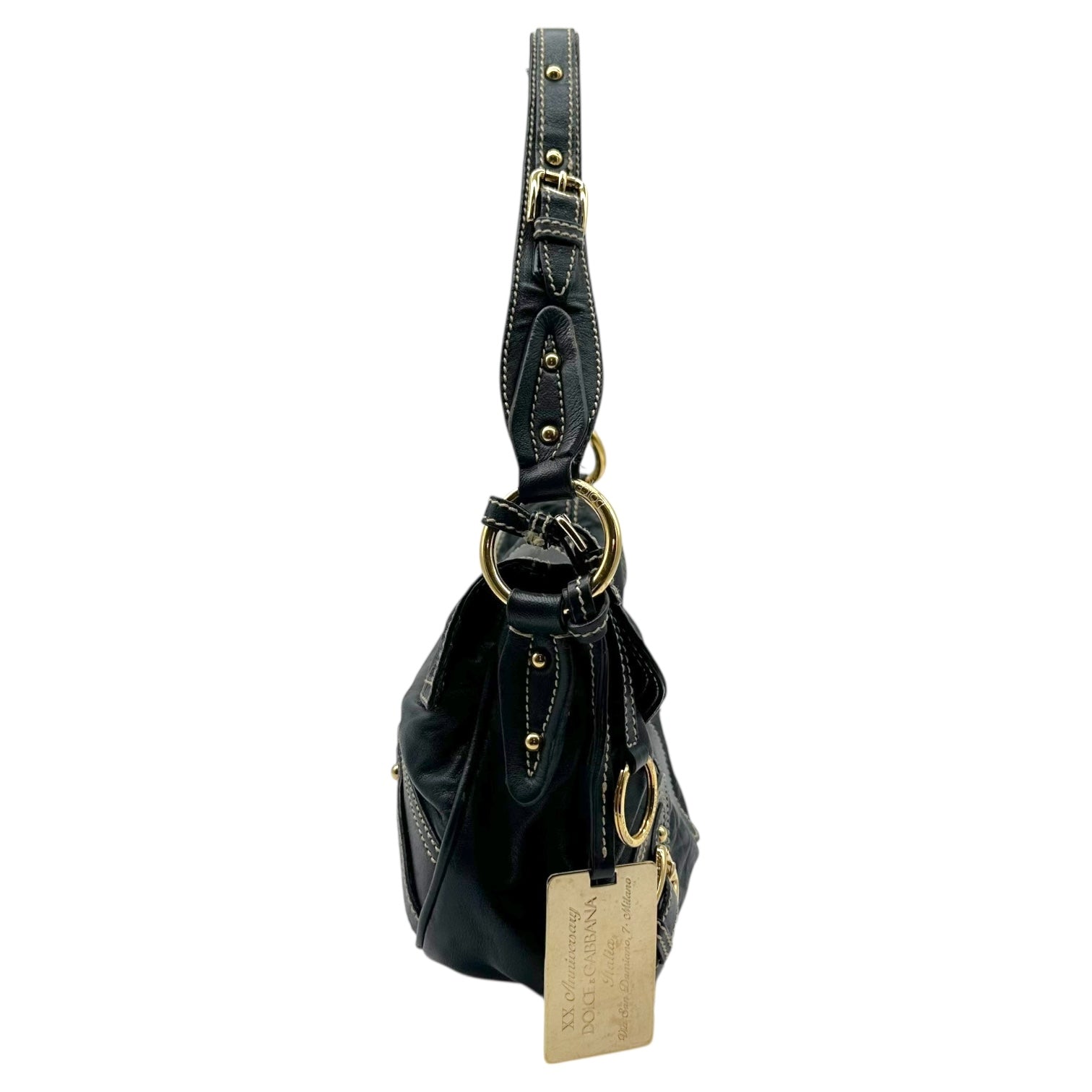 Dolce & Gabbana Black Leather & Gold Buckle Shoulder Bag - Outfit Repeater