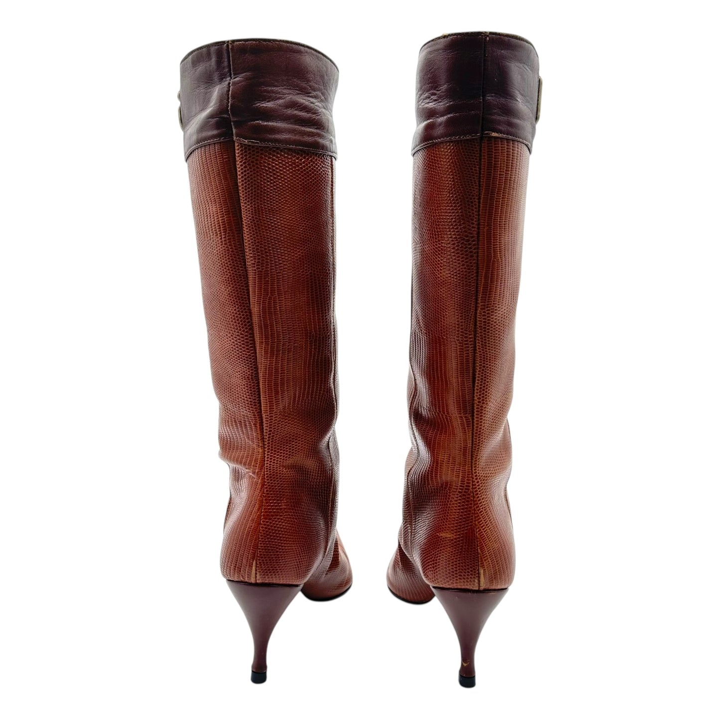 D&G Dolce & Gabbana Brown Lizard Skin Logo Boots