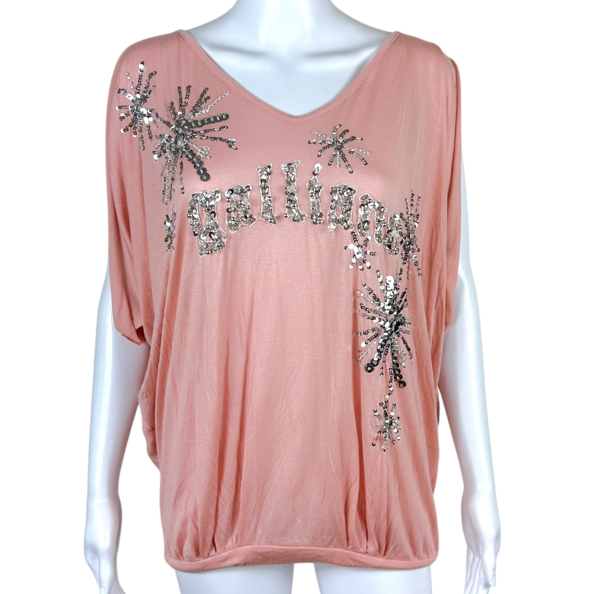 Galliano Pink Beaded Logo Open Shoulder Top - Outfit Repeater