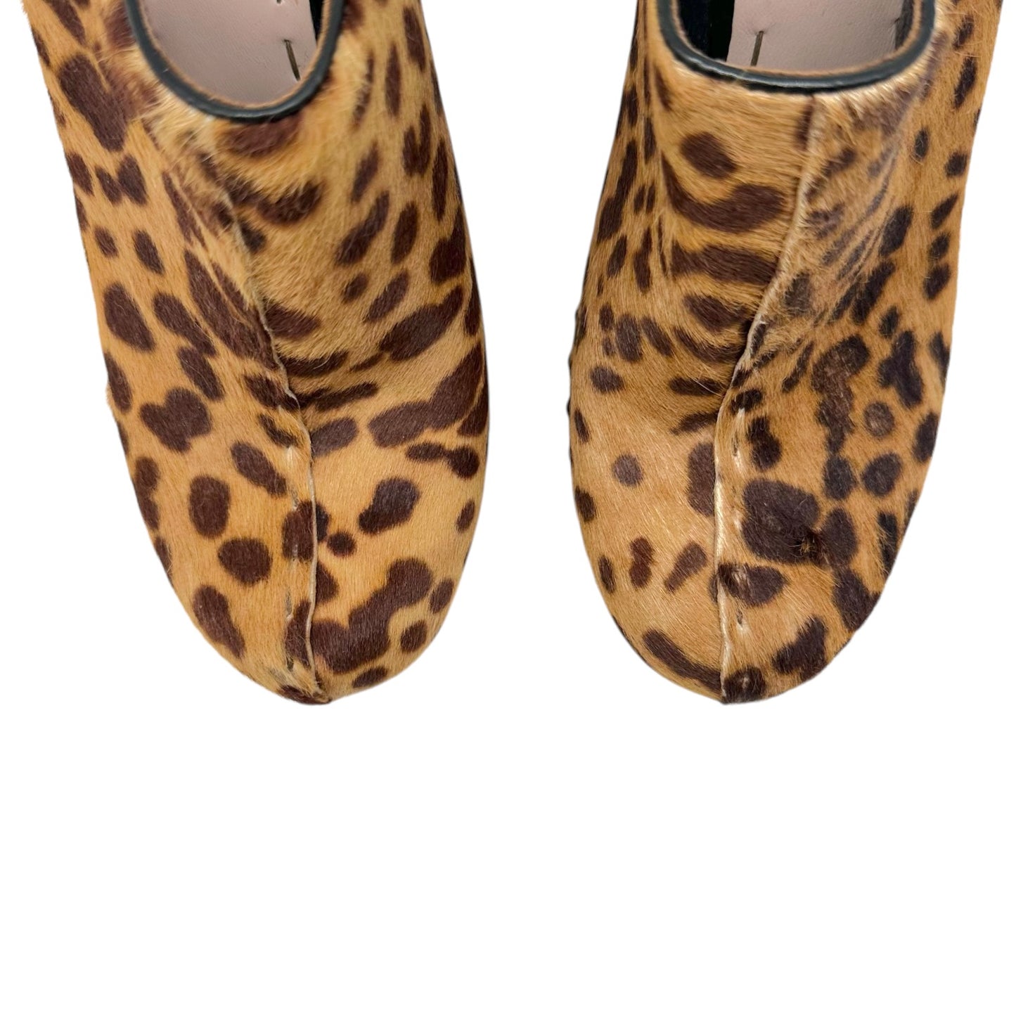 Miu Miu Leopard Print Ponyhair Platform Clog Heels