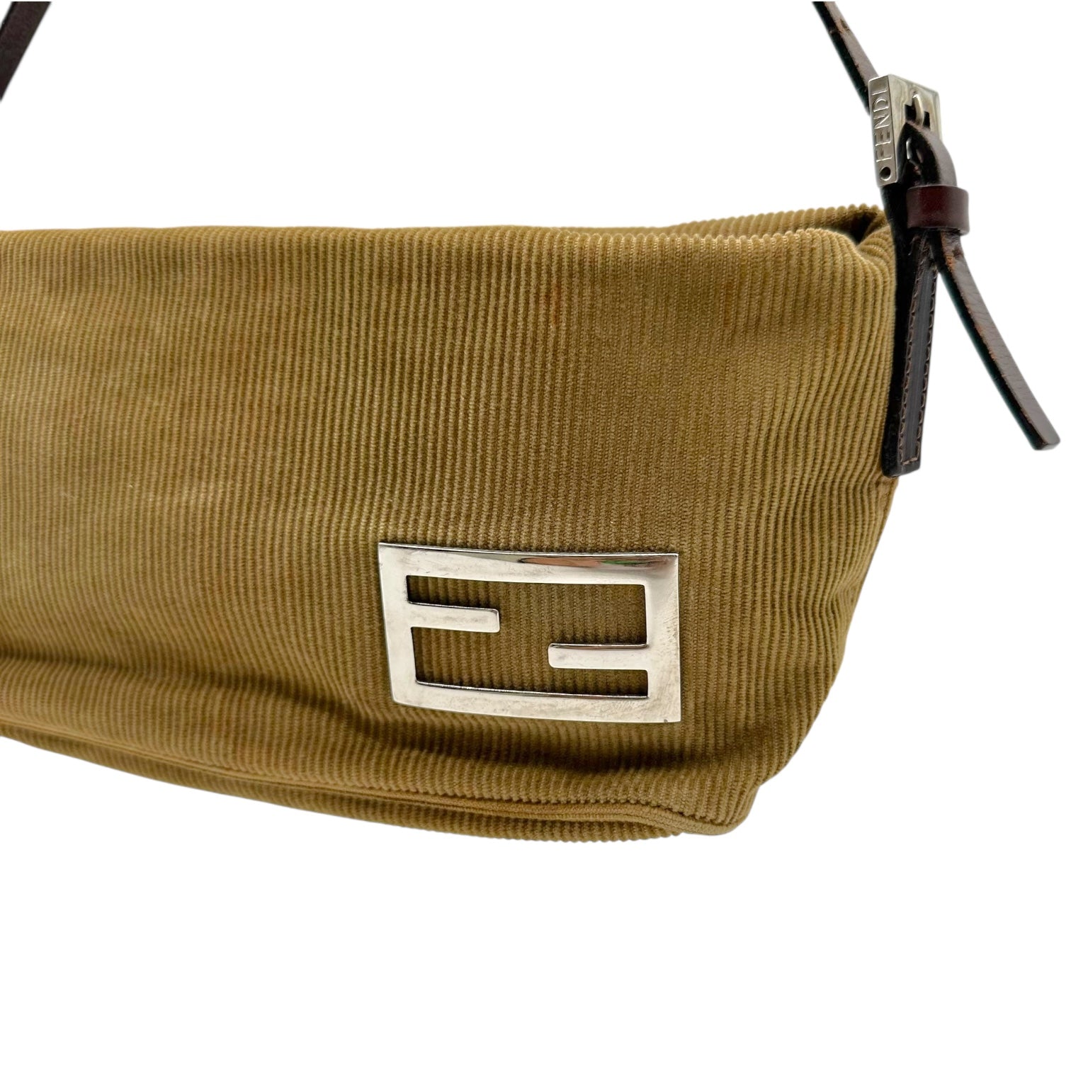 Fendi Pochette Bag Tan Corduroy Zipper Closure