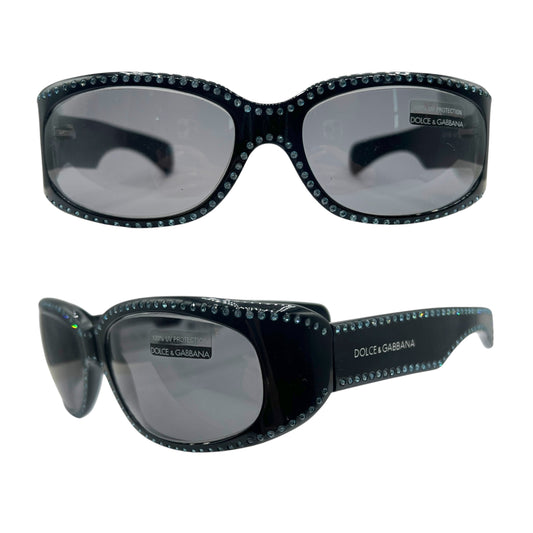 Dolce & Gabbana DG710S Black & Light Blue Crystal Embellished Oval Sunglasses