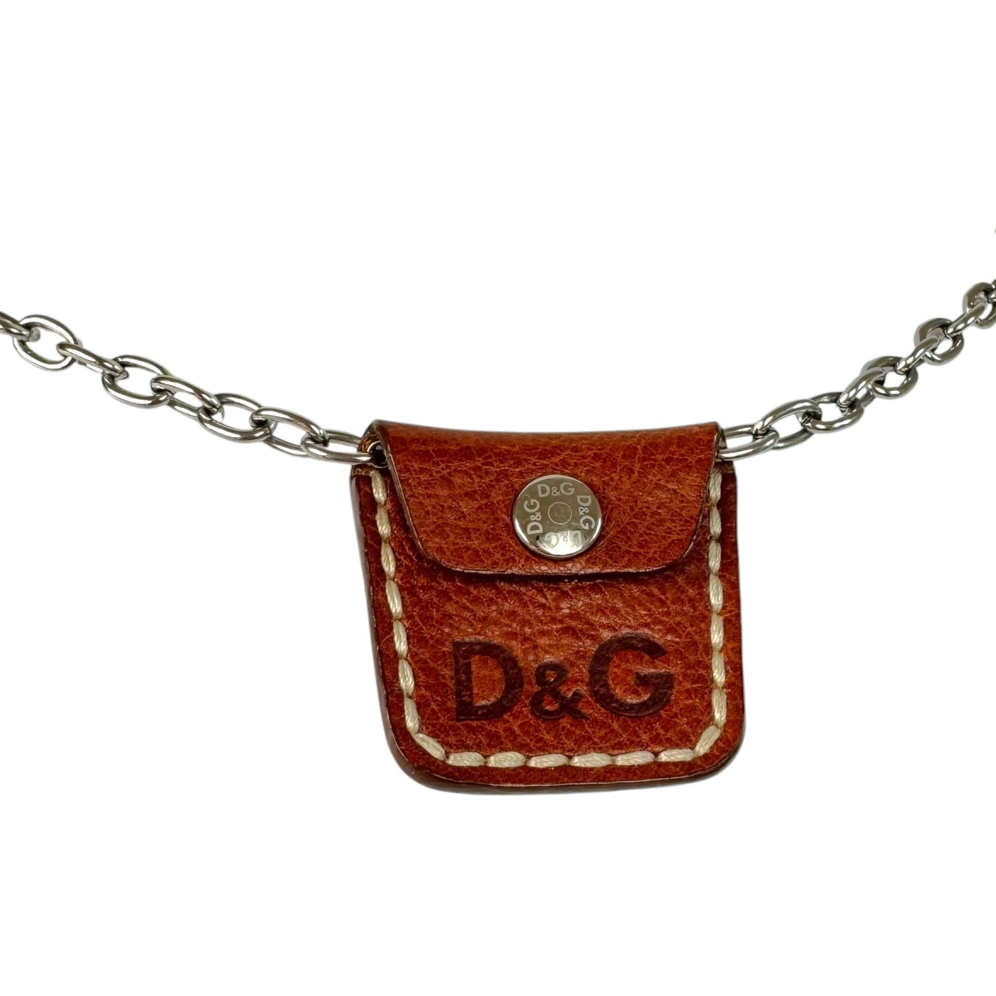 D&G Dolce & Gabbana Leather Logo Mini Pocket Necklace