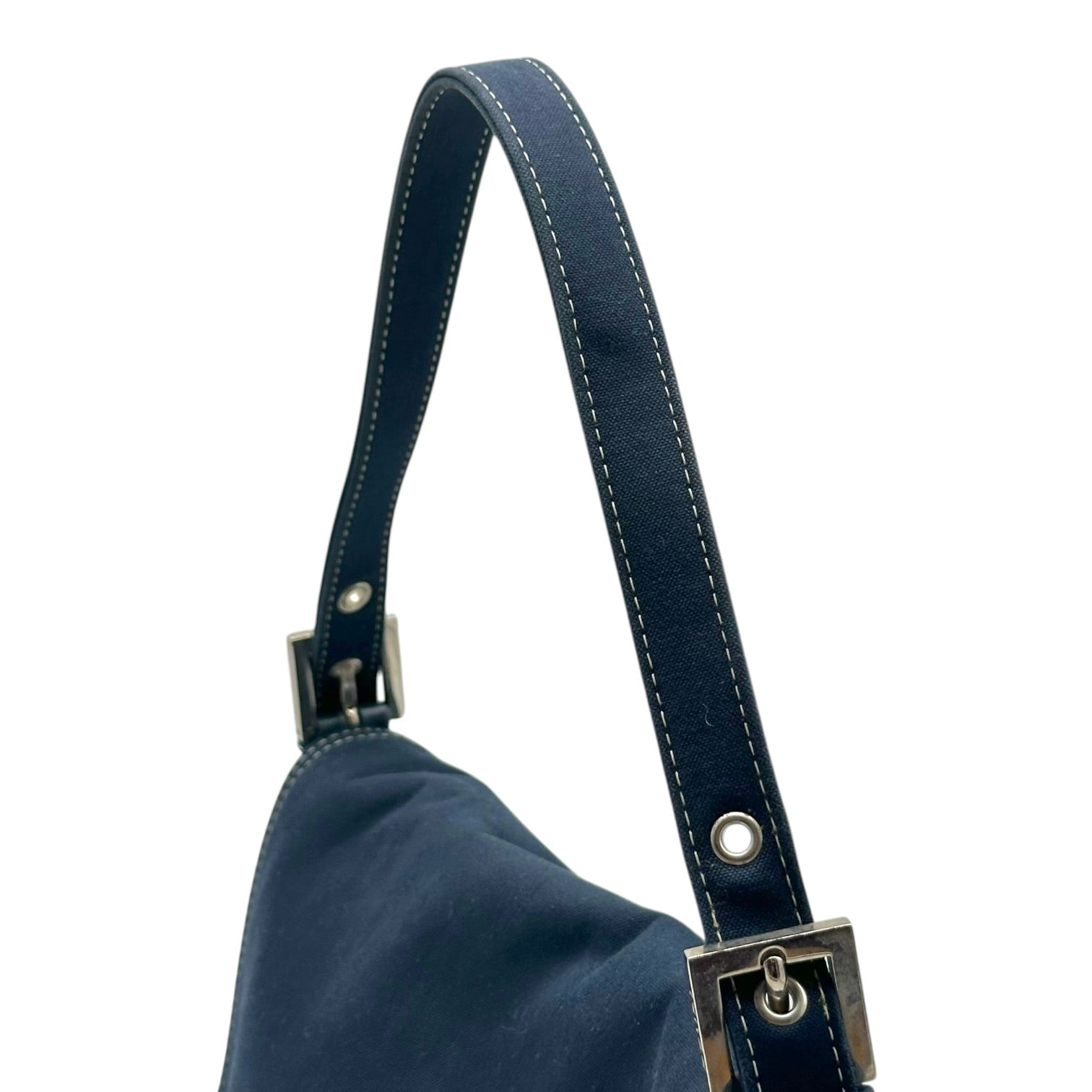 Fendi Navy Blue Canvas Mama Baguette Bag with Enamel Hardware