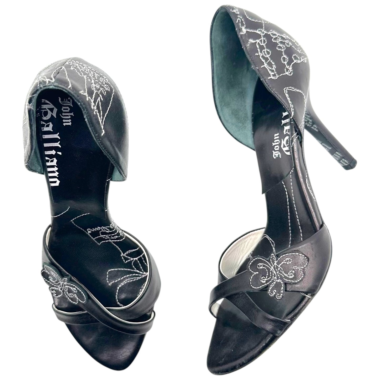 John Galliano Black Leather D'Orsay Heels with Contrast Stitch
