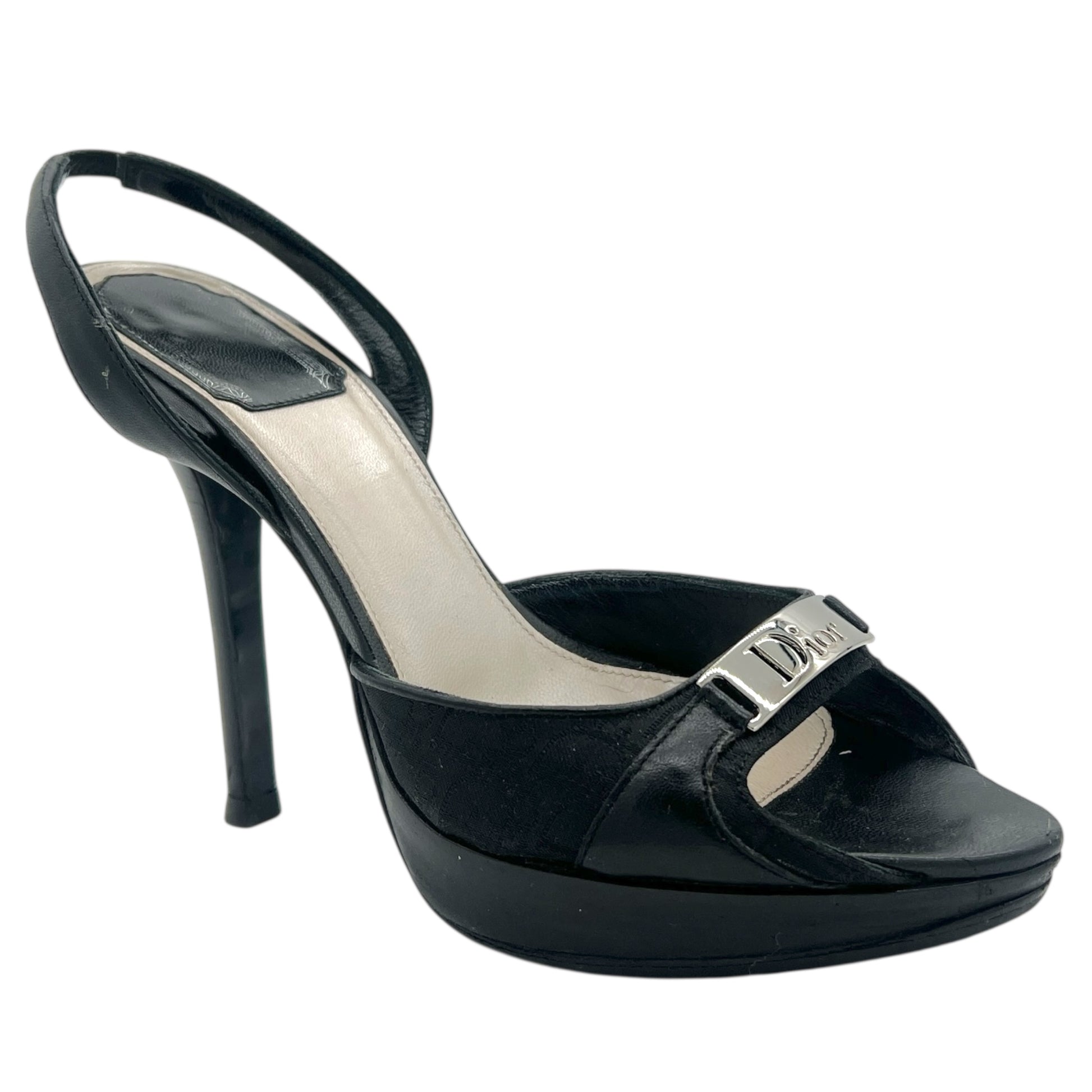 Christian Dior Black Logo Slingback Heeled Sandals - Outfit Repeater