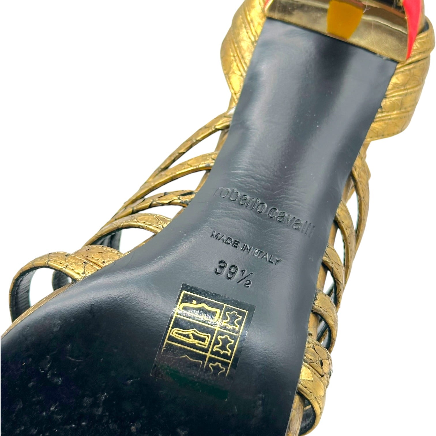 Roberto Cavalli Gold Snakeskin Strappy Sandals