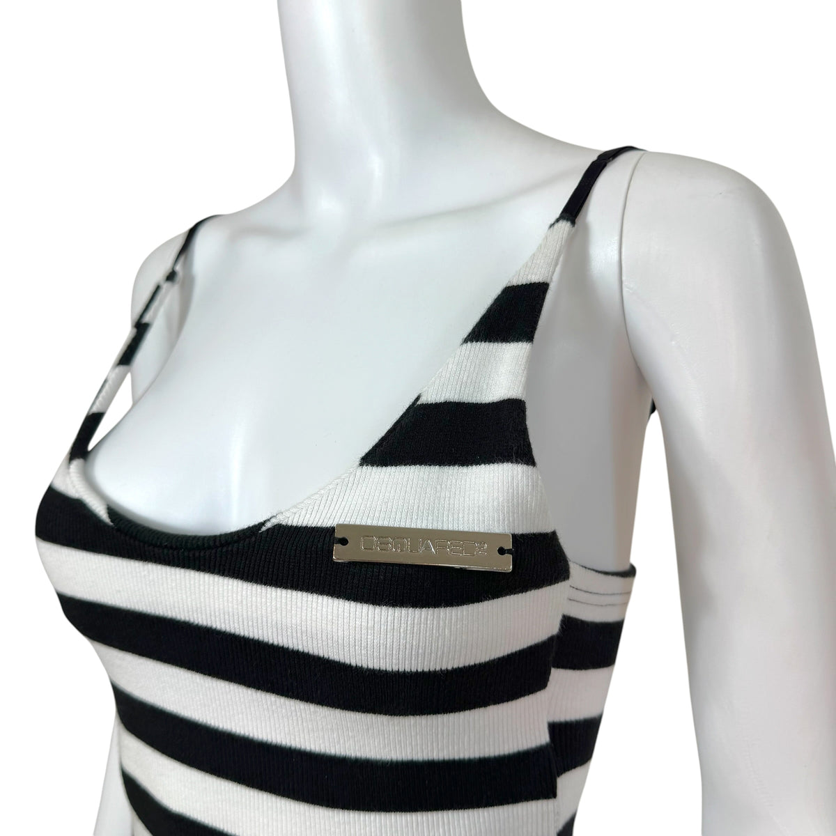 Dsquared2 Black And White Striped Midi Dress