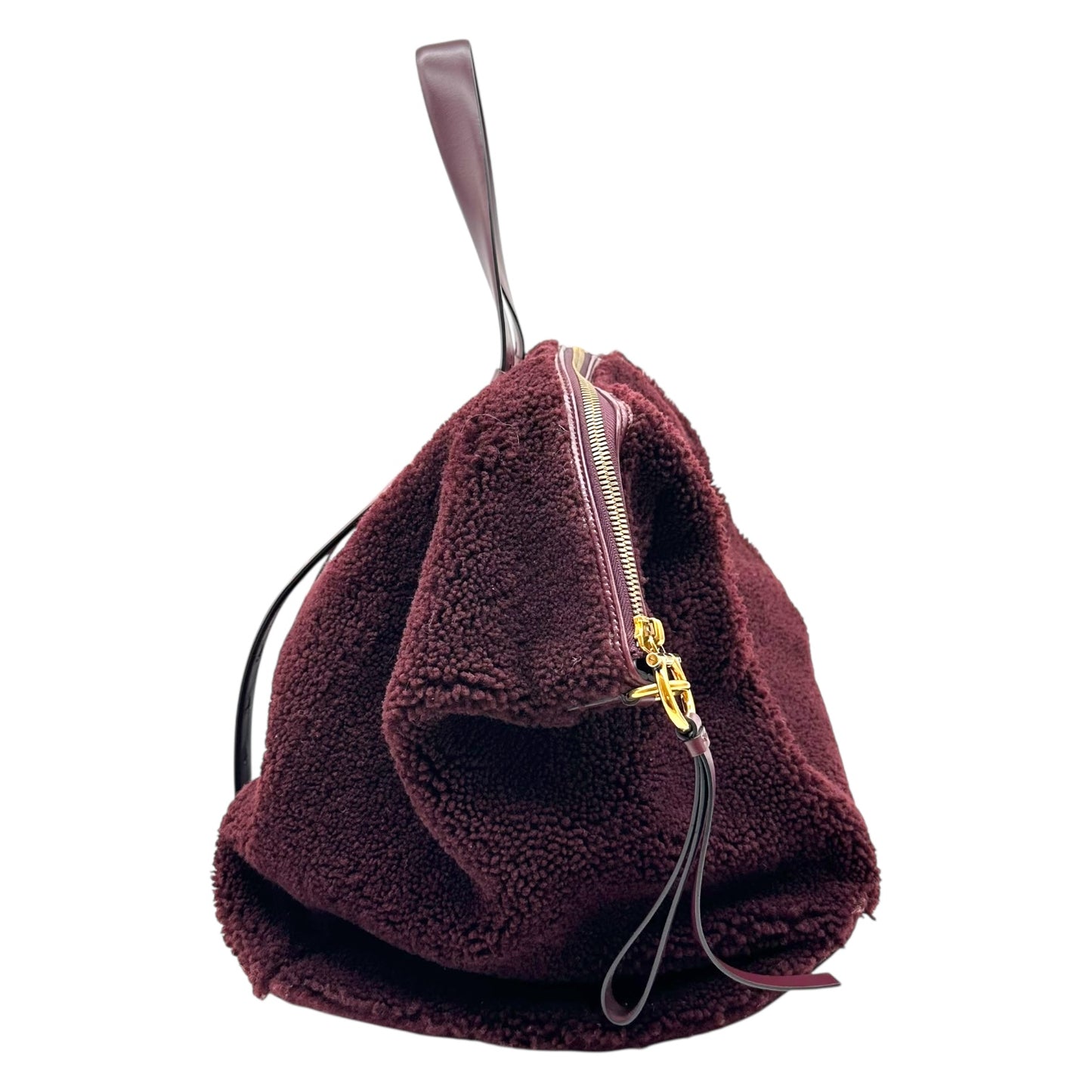 Salvatore Ferragamo Burgundy Shearling & Leather Tote Bag