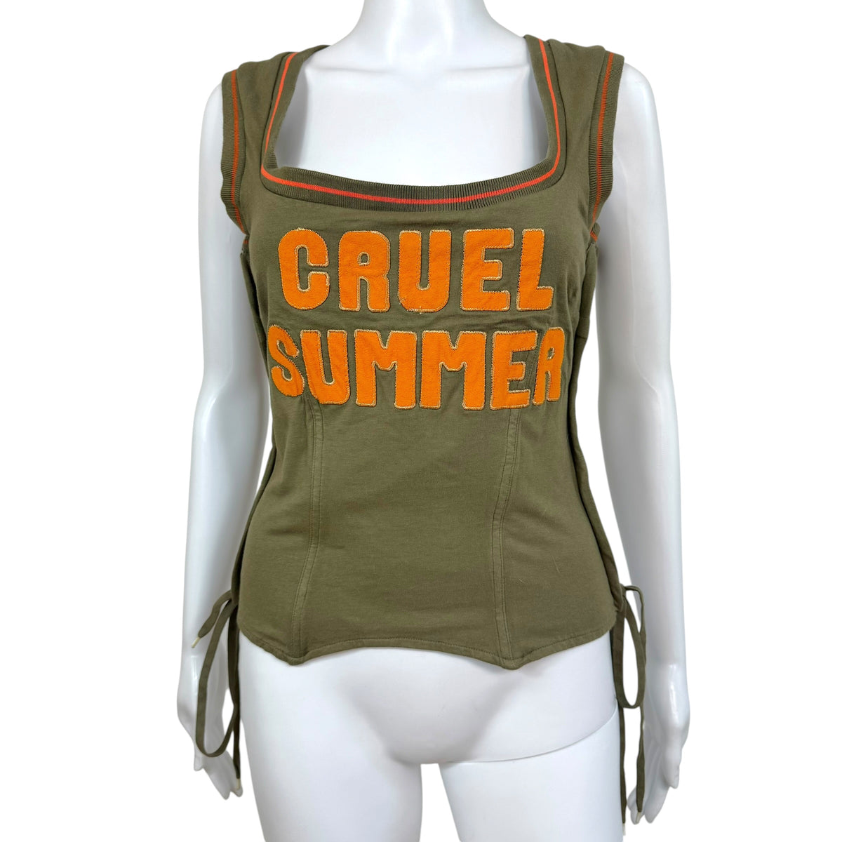 D&G Dolce & Gabbana Khaki Green & Orange 'Cruel Summer Lace-Back Corset Top
