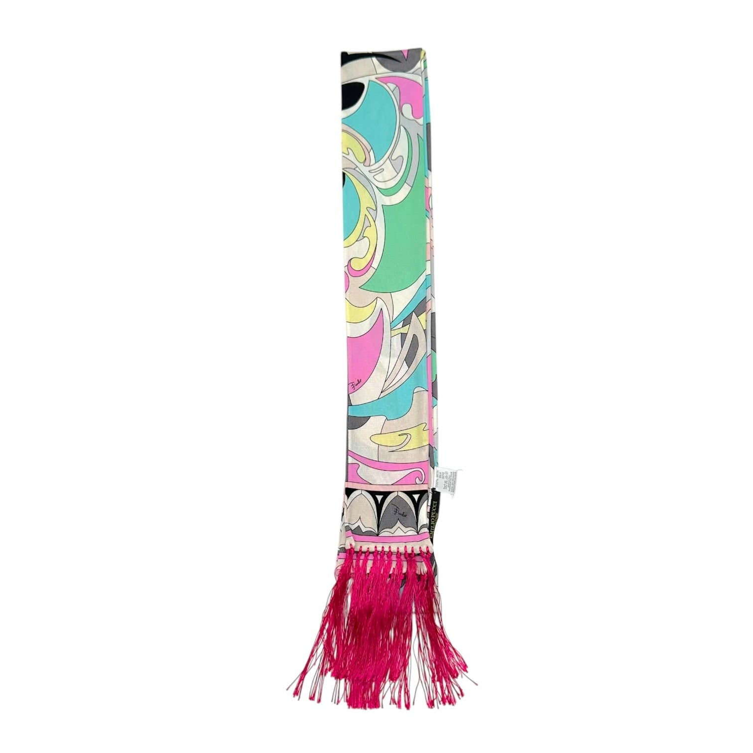 Emilio Pucci Silk Scarf Multicolor Print Fringe Trim