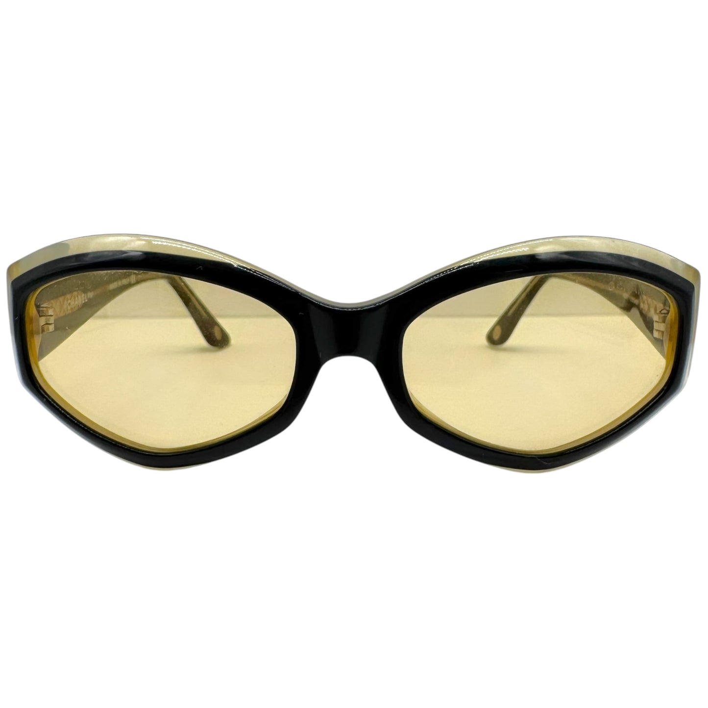 Chanel Oval Sunglasses Black Yellow Logo Arms