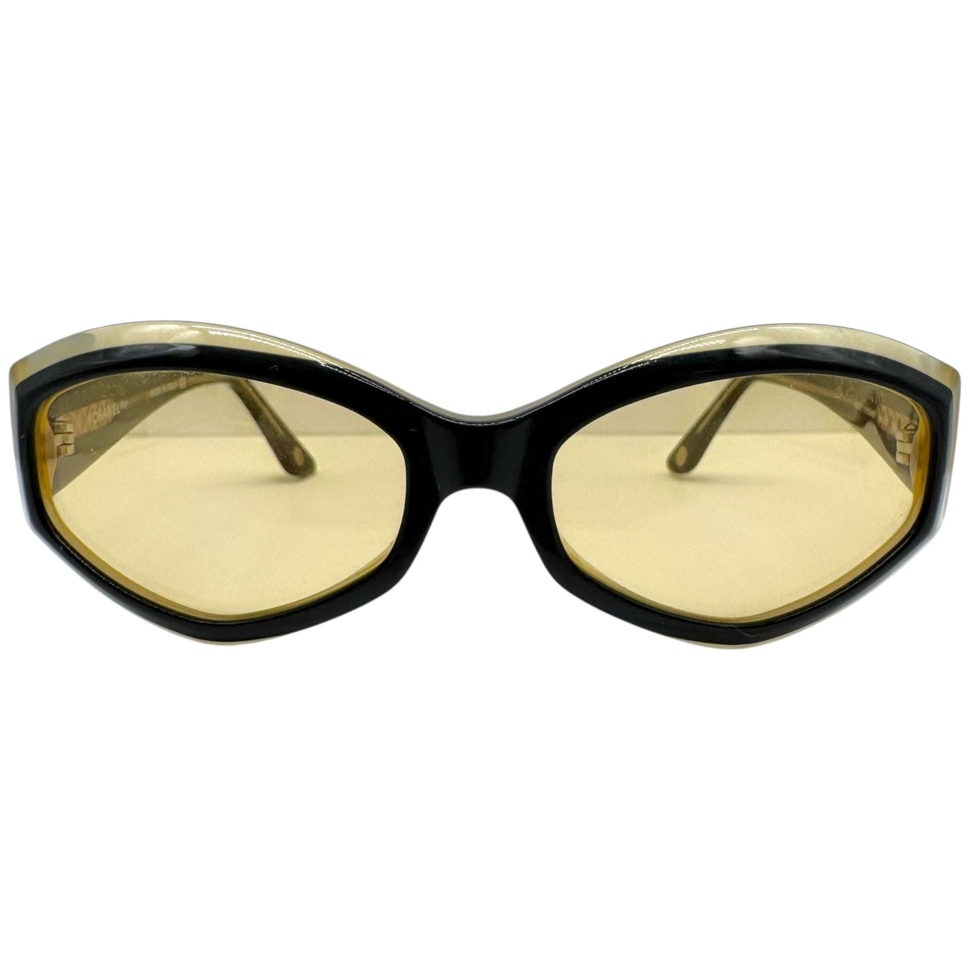 Chanel Oval Sunglasses Black Yellow Logo Arms