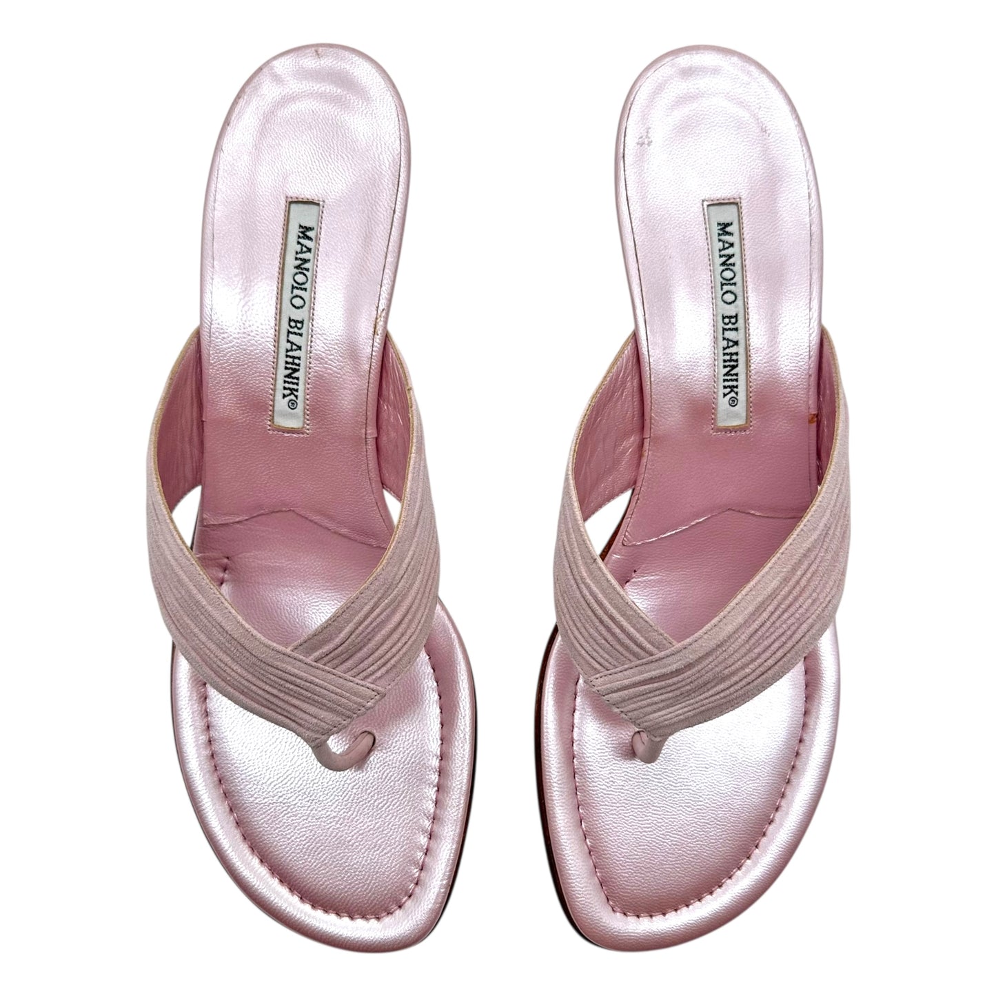 Manolo Blahnik Pink Suede Kitten Heels Flip Flops - Outfit Repeater