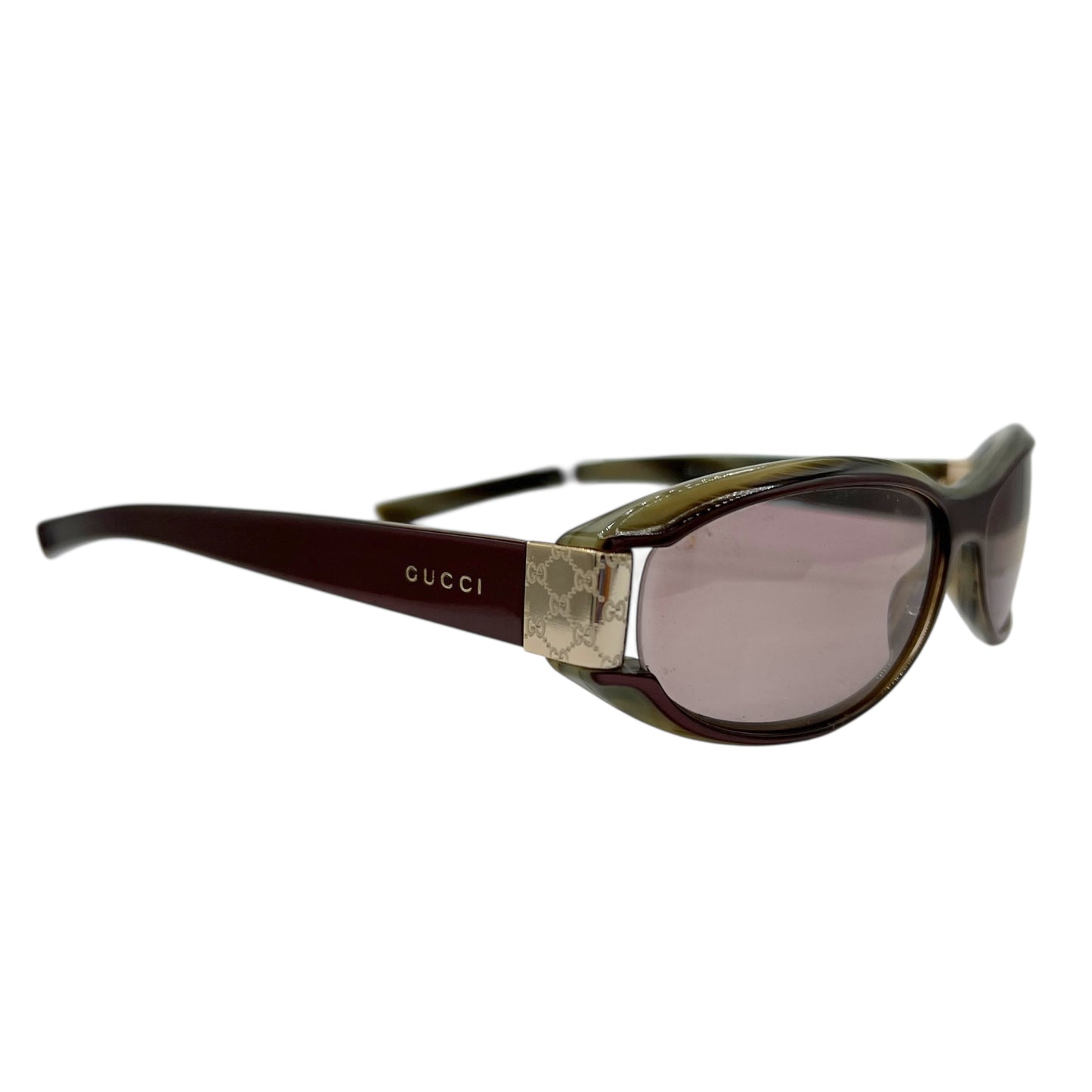 Gucci Burgundy & Gray Monogram Side Oval Sunglasses 2549/S