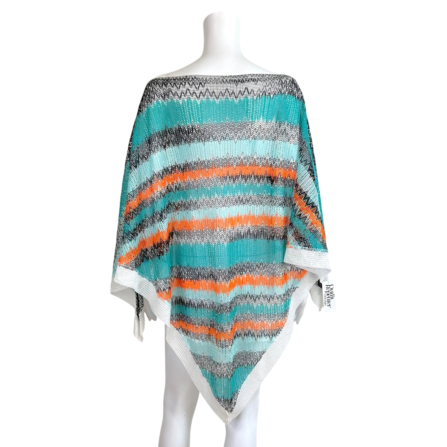 Missoni Turquoise & Orange Semi-Sheer Chevron Knit Poncho Top