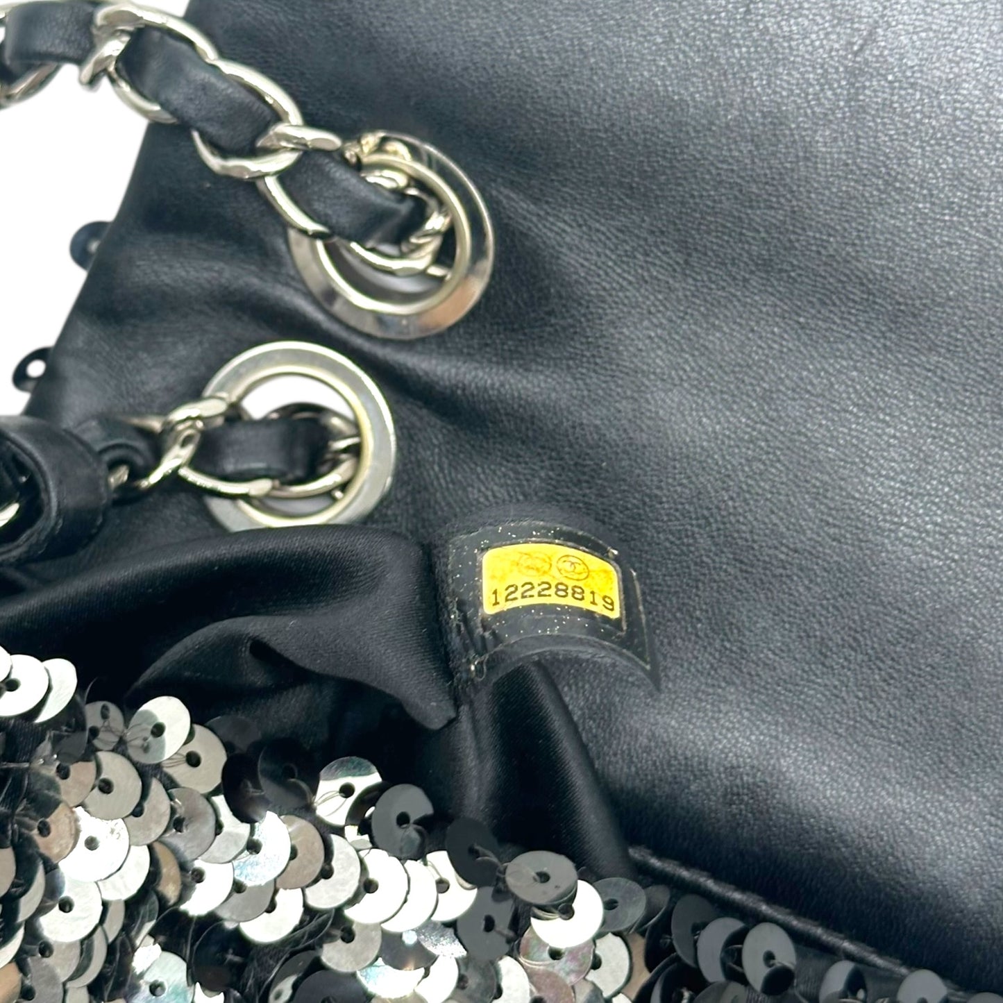 Chanel Black & Silver Sequin Logo Small Flap Bag 2008-09
