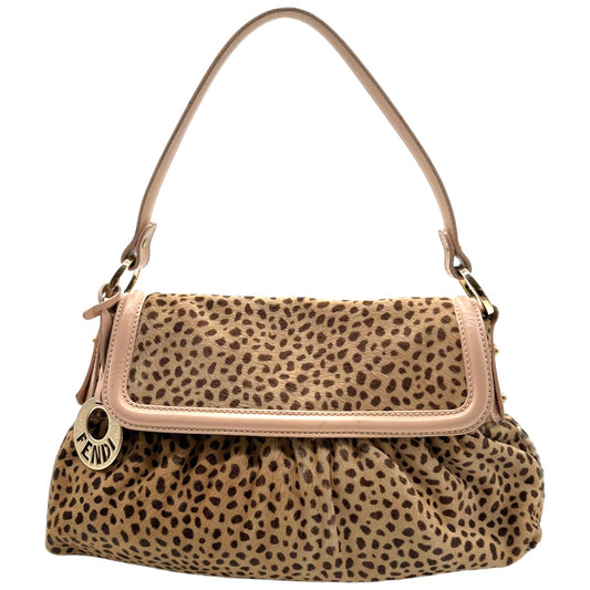 Fendi Pink Leather Trim Leopard Print Ponyhair Chef Bag