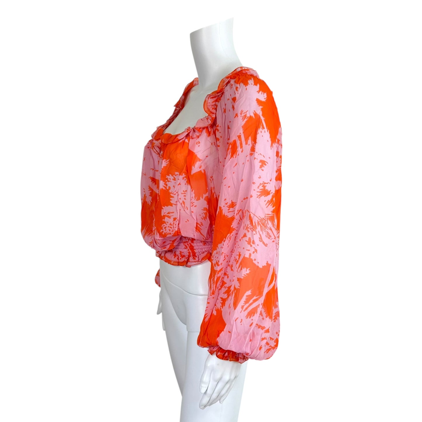 Iceberg Pink & Orange Palm Tree Print Semi-Sheer Silk Blouse