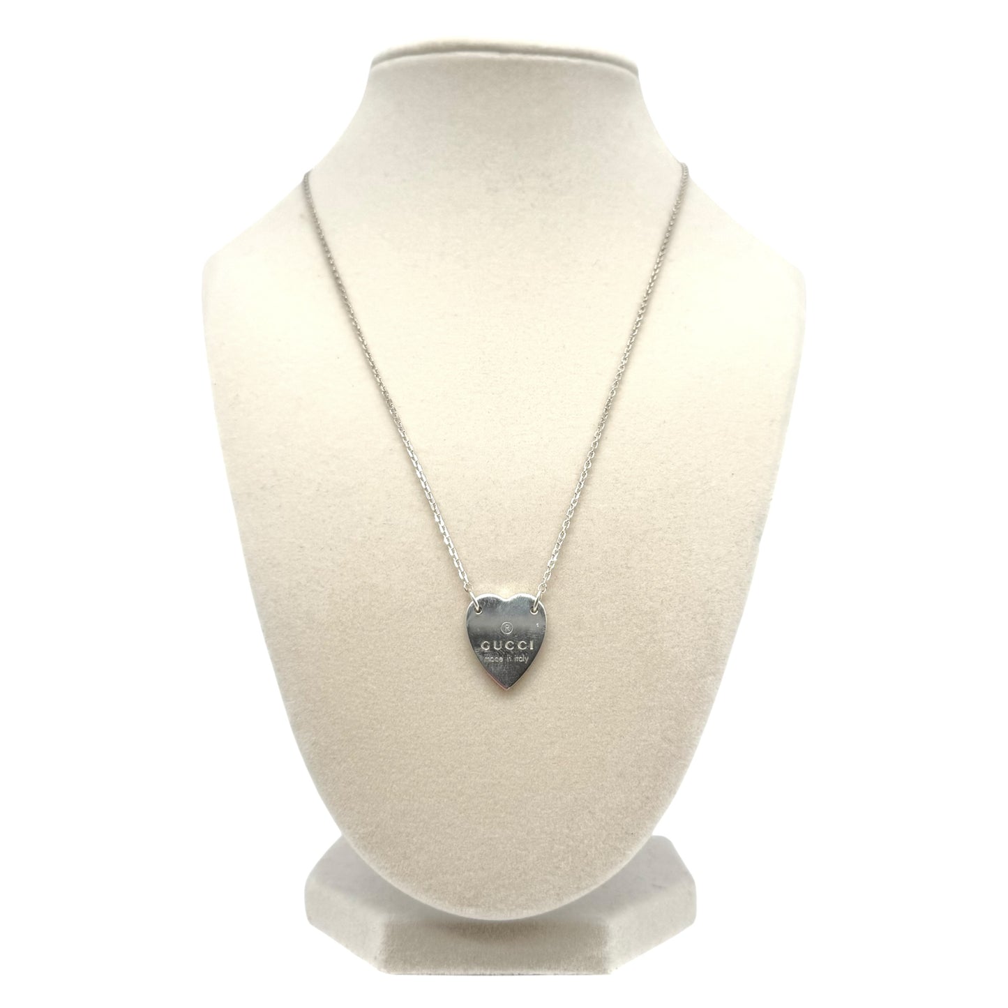 Gucci Sterling Silver Heart Logo Charm Necklace