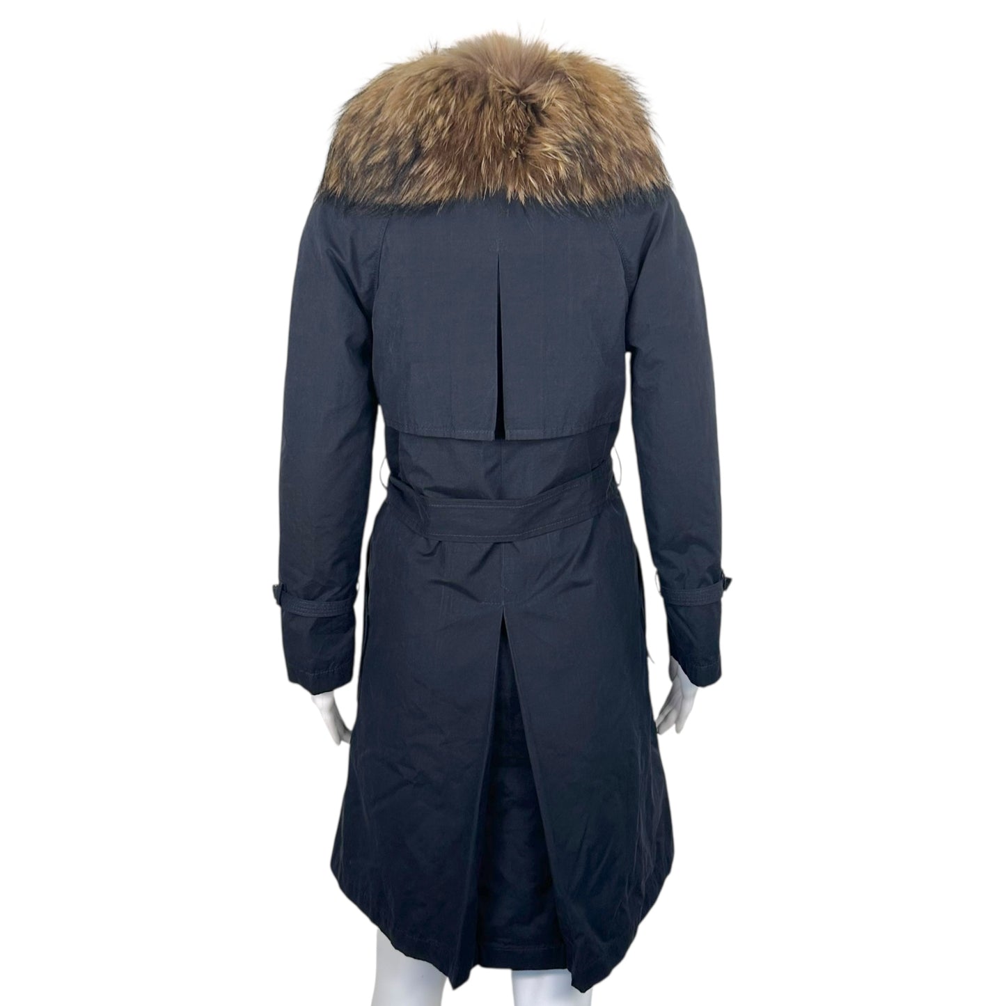 Fendi Navy Blue Fur Collar Trench Coat w/ Lining