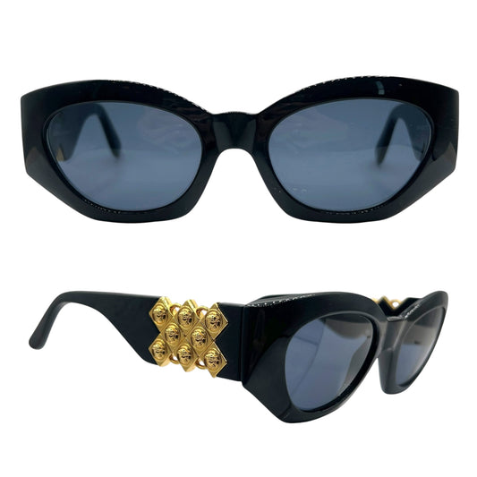 Gianni Versace 420/D Black & Gold Medusa Side Oversized Sunglasses w/ Case