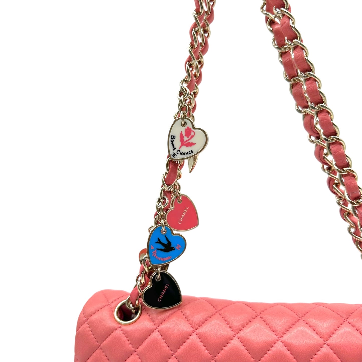 Chanel Pink Lambskin Valentines Day Heart Charm Medium Flap Bag 2008-09