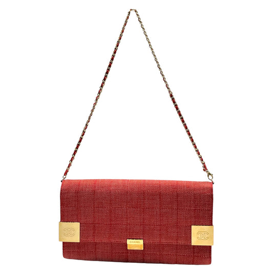 Chanel Red Denim Chocolate Bar WOC Shoulder Bag 2002-03