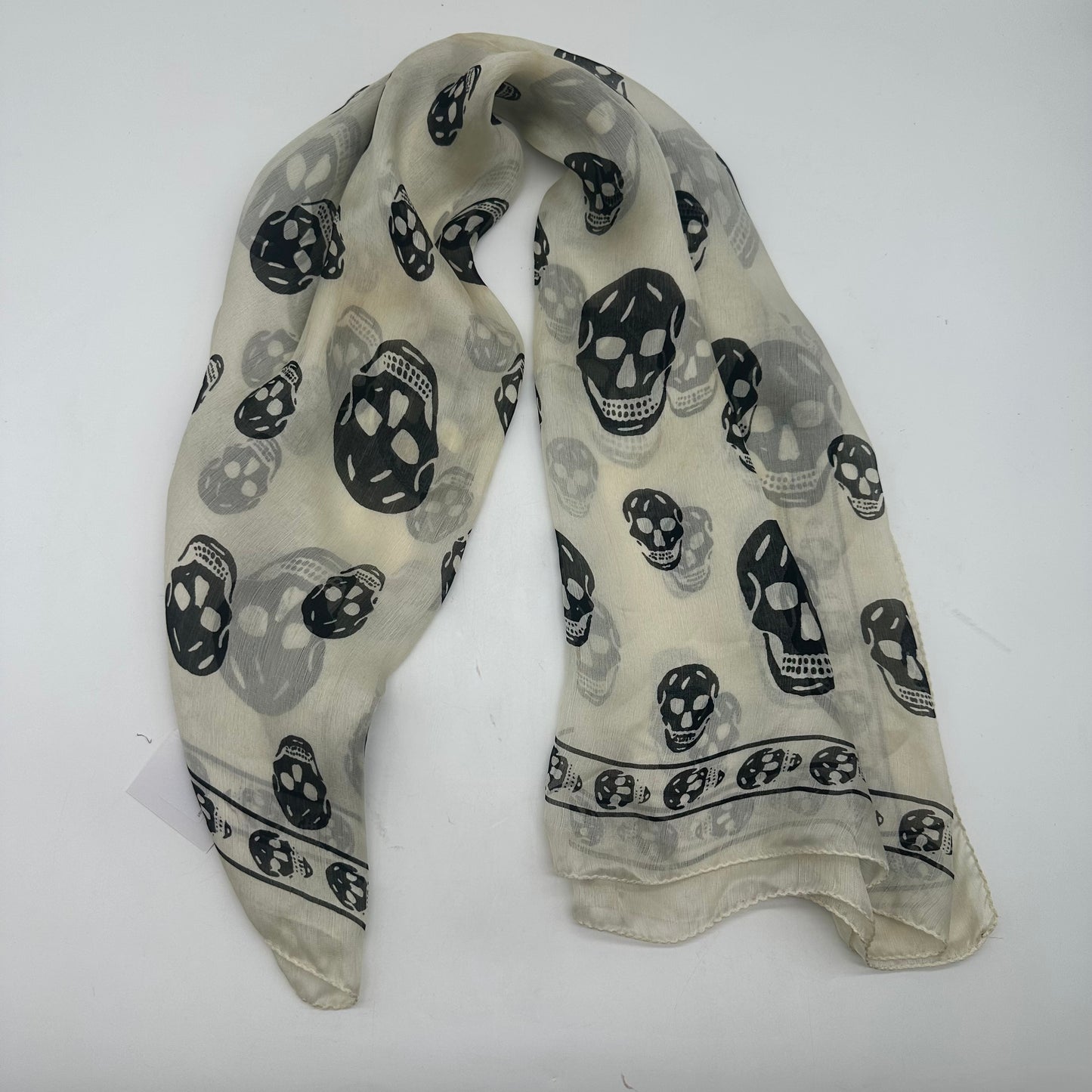 Alexander McQueen Black & White Skull Print Silk Square Scarf