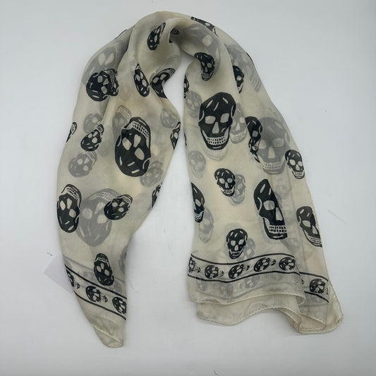 Alexander McQueen Black & White Skull Print Silk Square Scarf