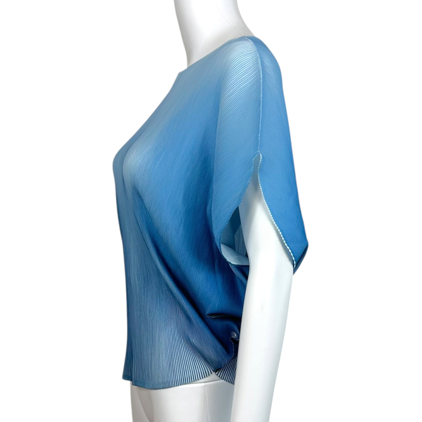 Issey Miyake Pleats Please Blue Ombre Pleated Circle-Cut Blouse