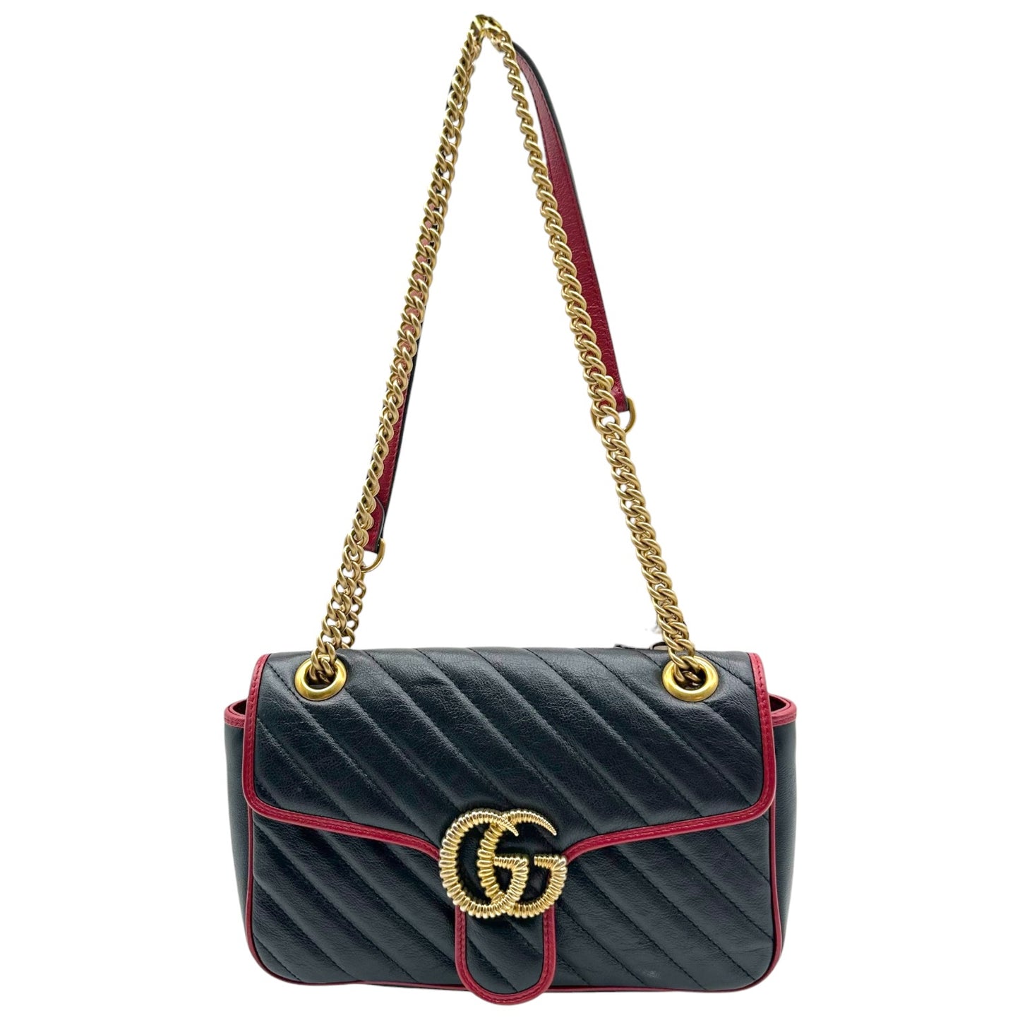 Gucci Black Leather Red Trim Marmot Shoulder Bag
