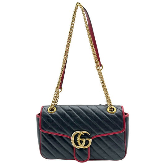 Gucci Black Leather Red Trim Marmot Shoulder Bag