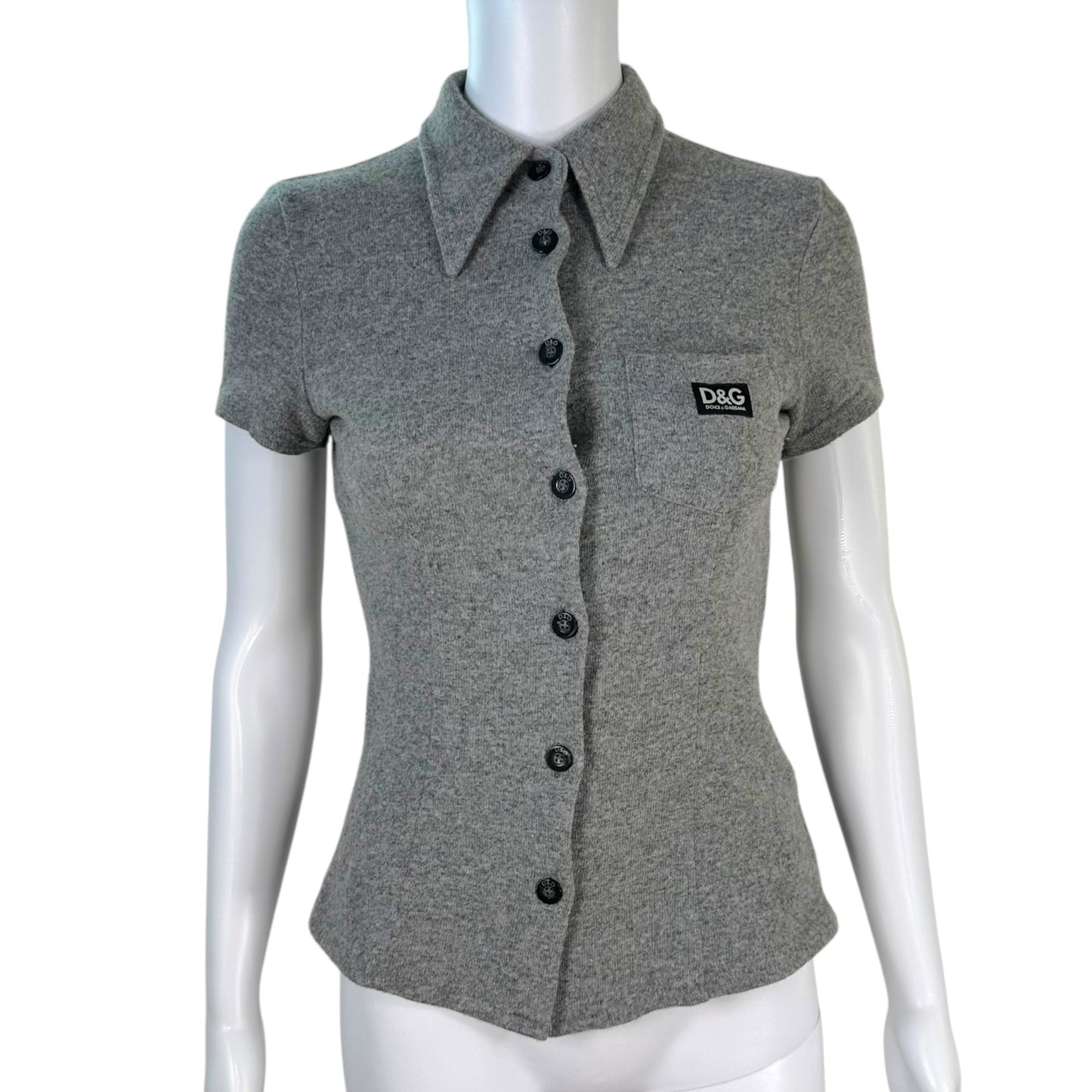 D&G Dolce & Gabbana 90's Gray Knit Button Up Logo Top