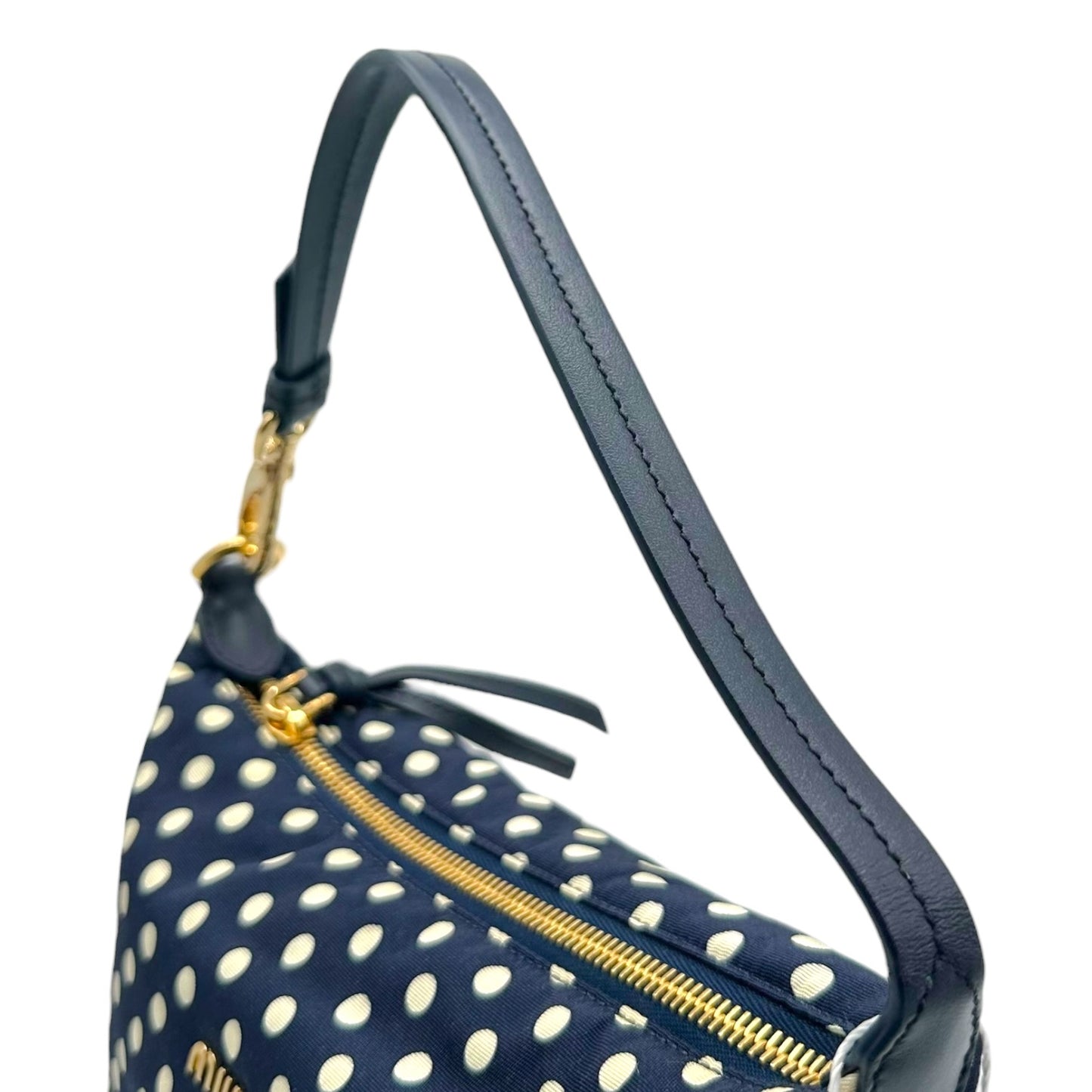 Miu Miu Polka Dot Print Pochette Bag Navy Blue White