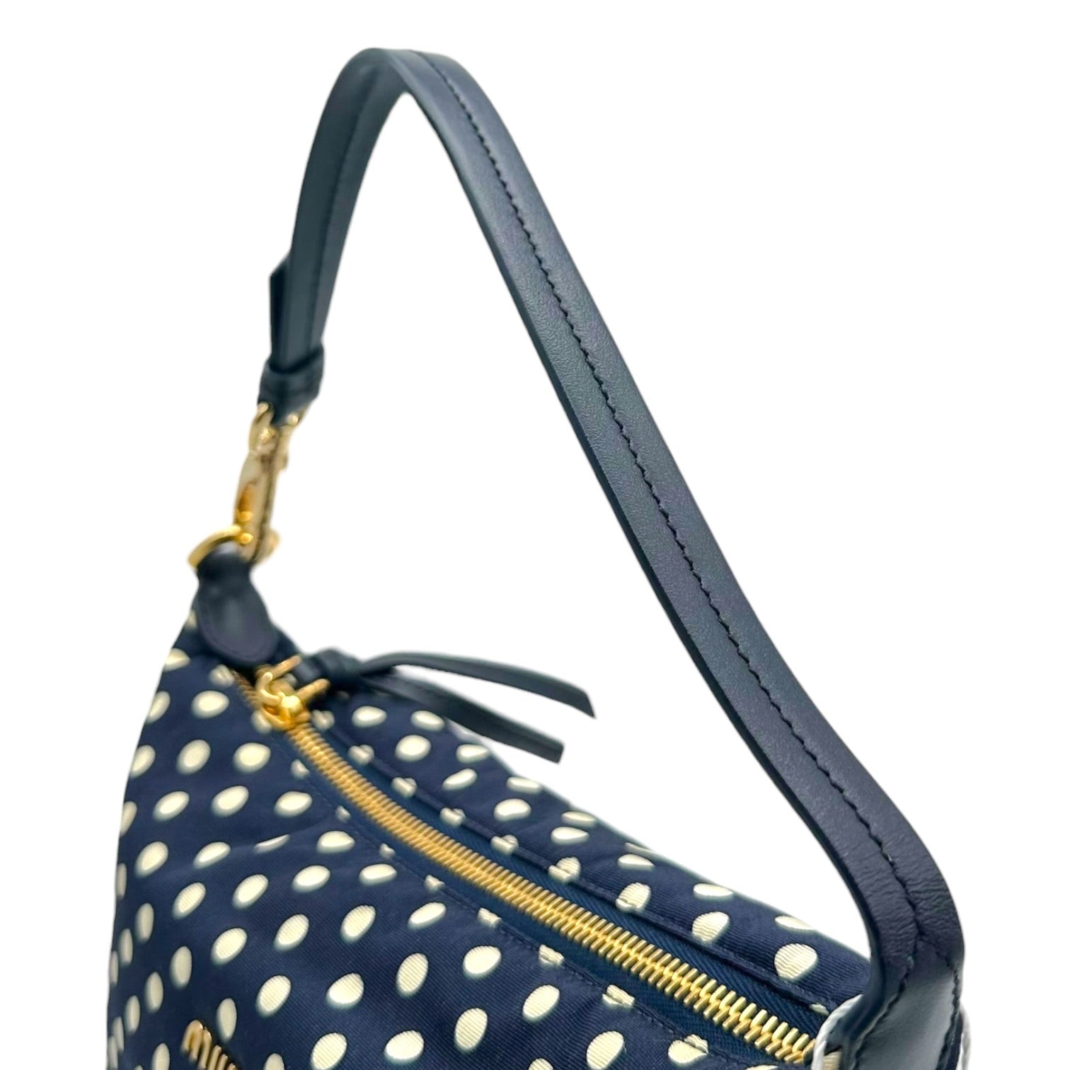 Miu Miu Polka Dot Print Pochette Bag Navy Blue White
