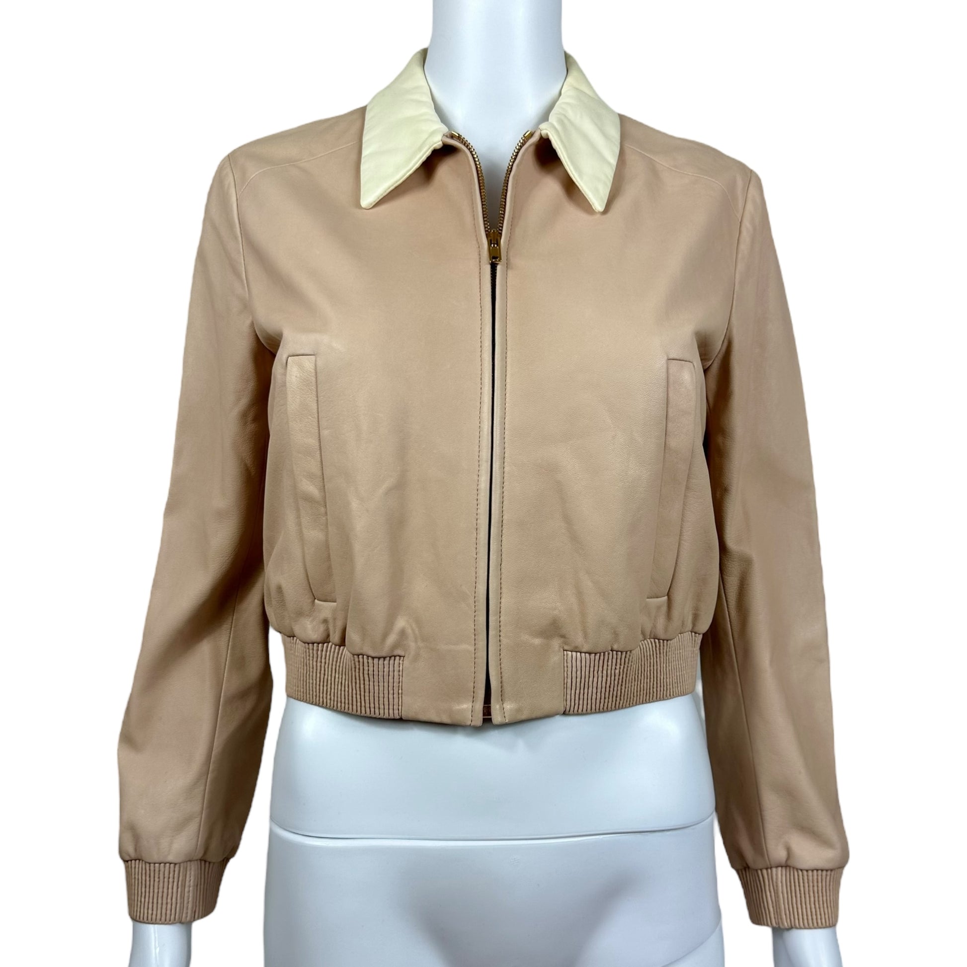 Miu Miu Pale Pink Leather Collared Jacket - Outfit Repeater