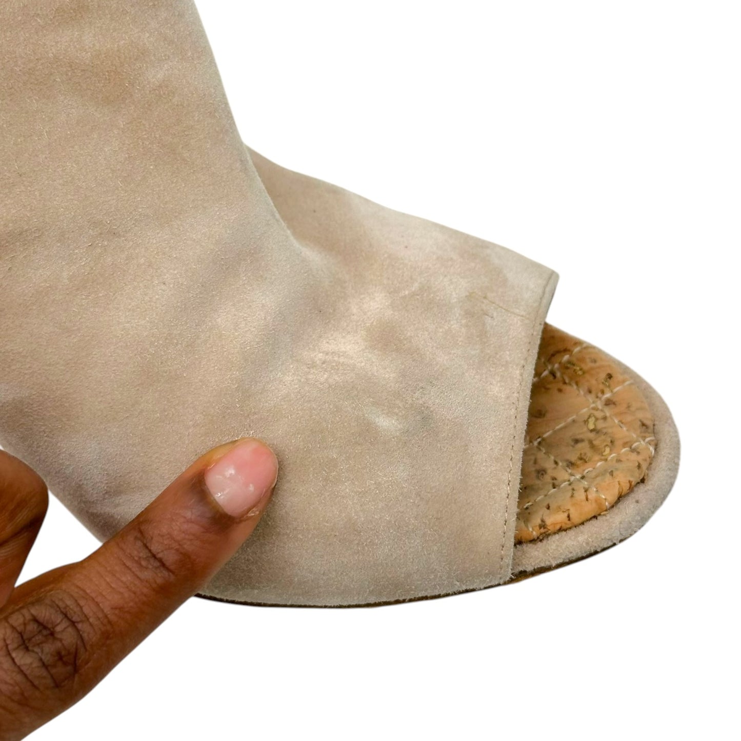 Chanel Open-Toe Wedge Heels Beige Suede Size 38