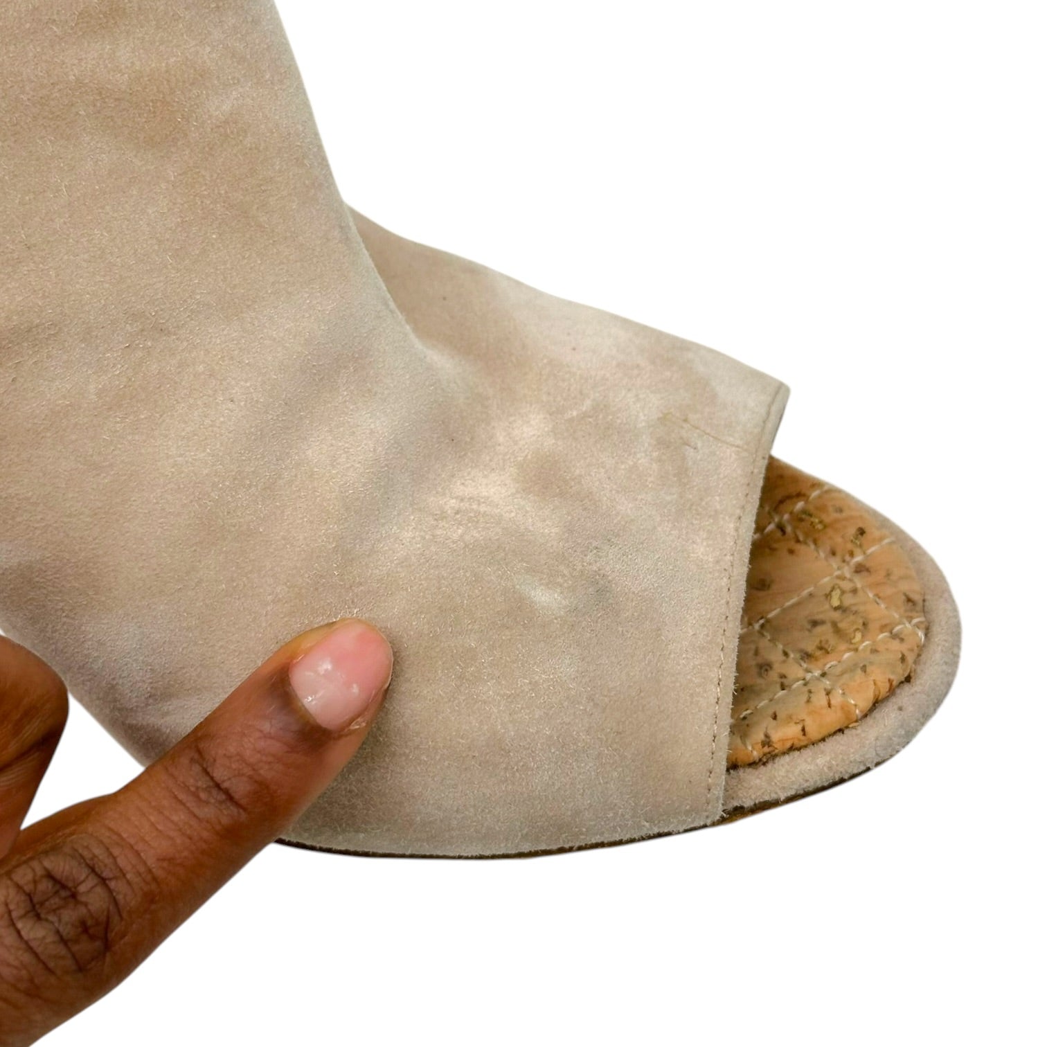 Chanel Open-Toe Wedge Heels Beige Suede Size 38