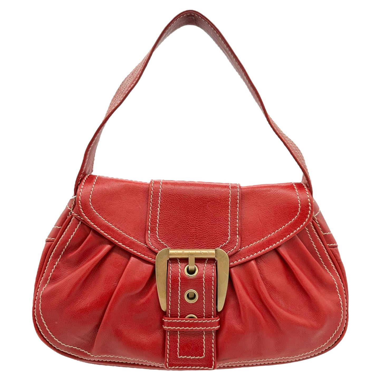 Celine Red Leather Buckled Shoulder Bag - Outfit Repeater