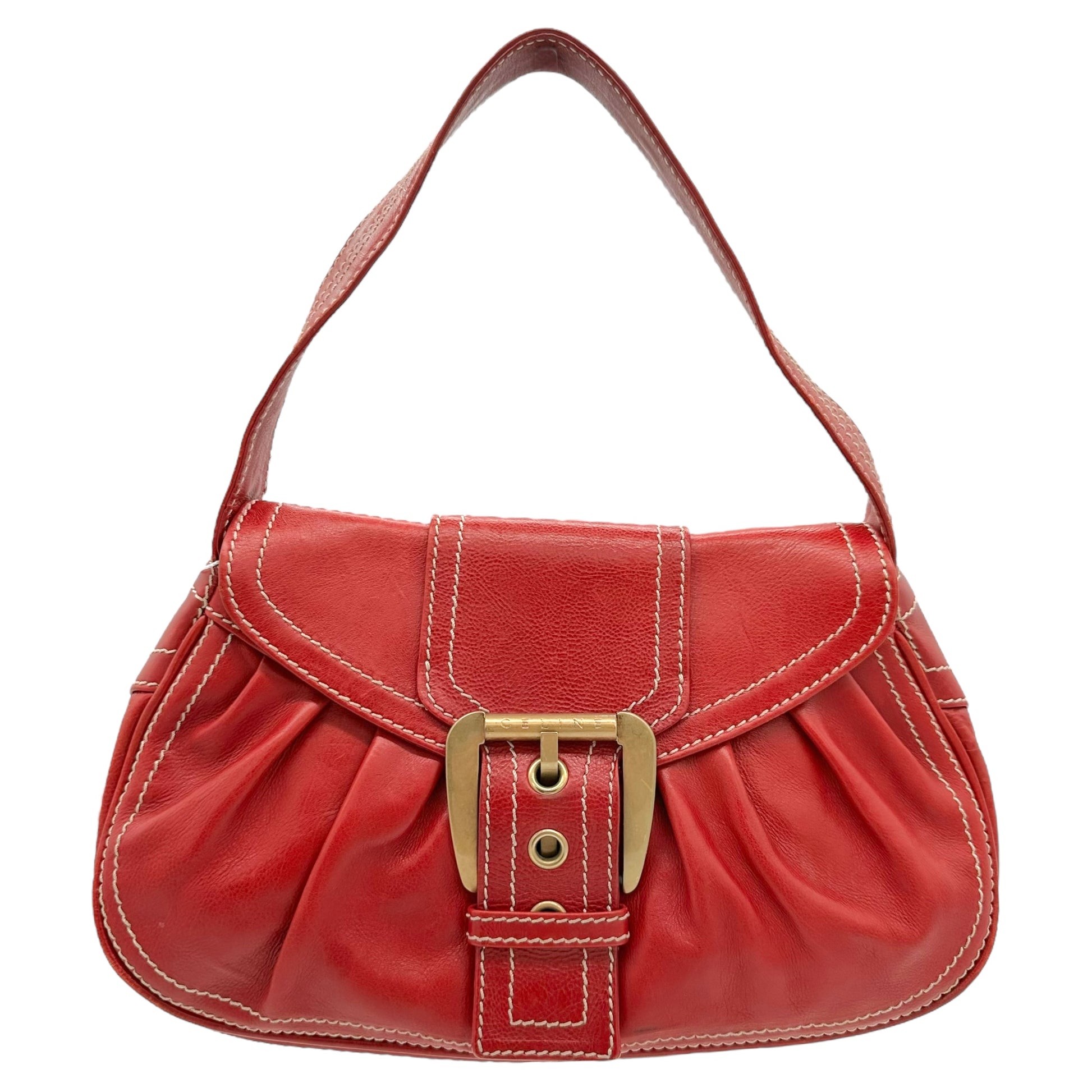 Celine Red Leather Buckled Shoulder Bag - Outfit Repeater